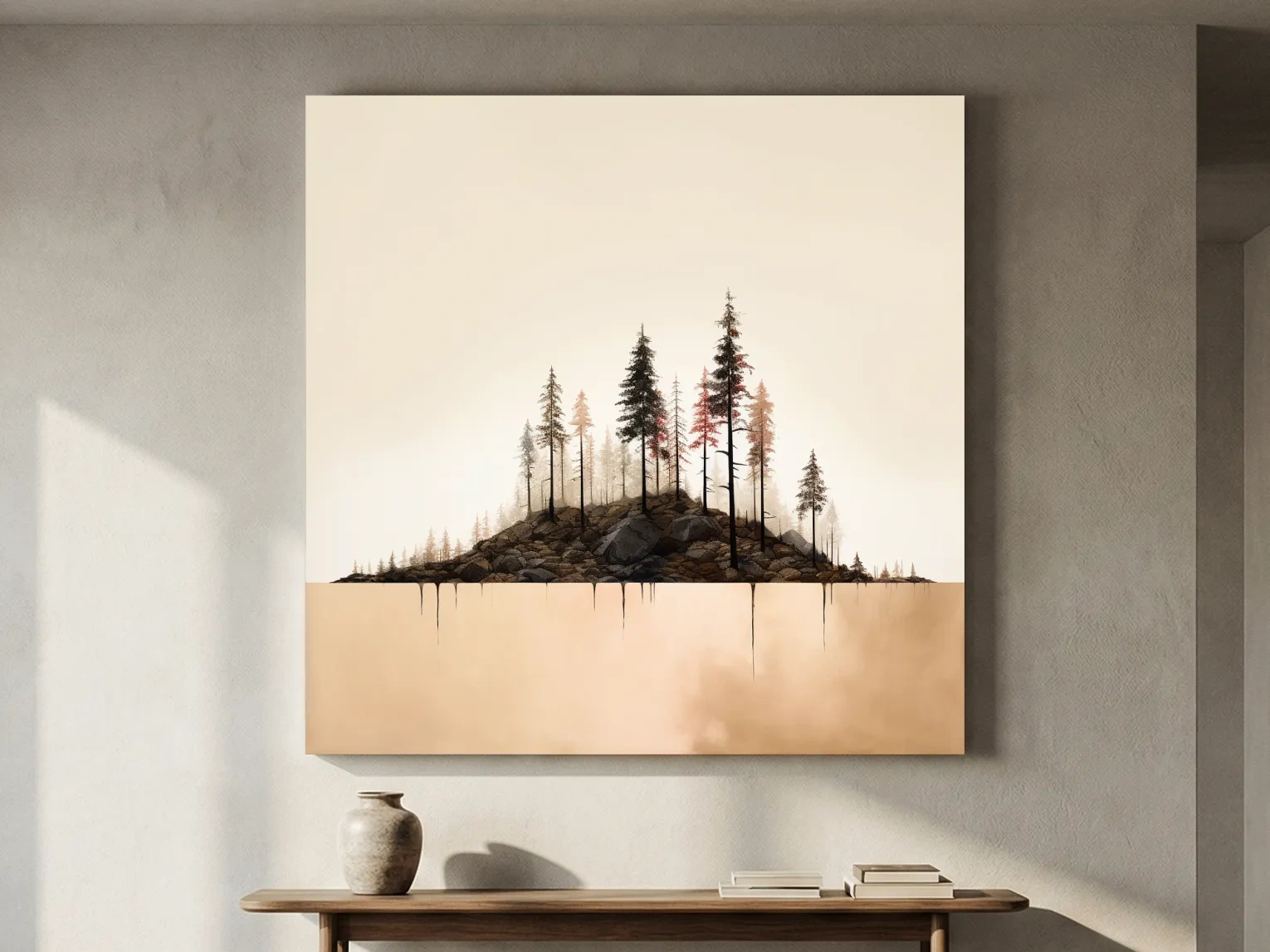 Minimal art, forest at the lakes edge