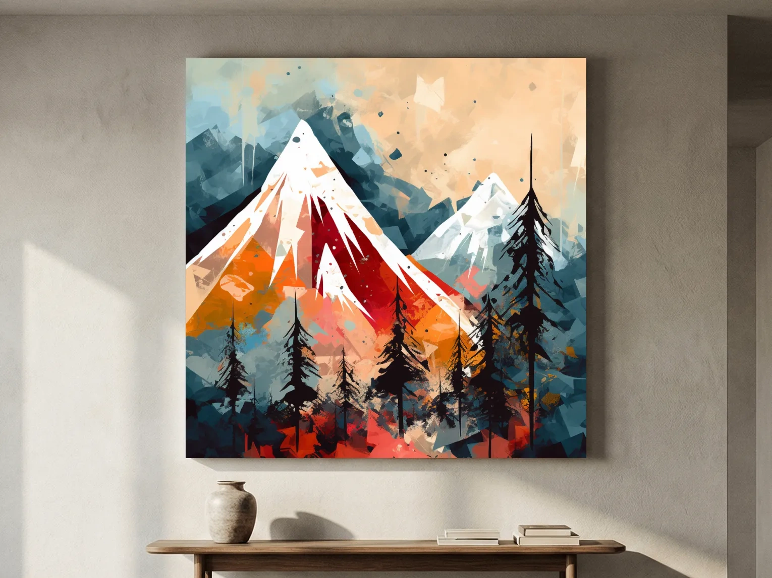 Rustic Abstract Mountain Peaks And Pine Forest - Landscape Wall Art