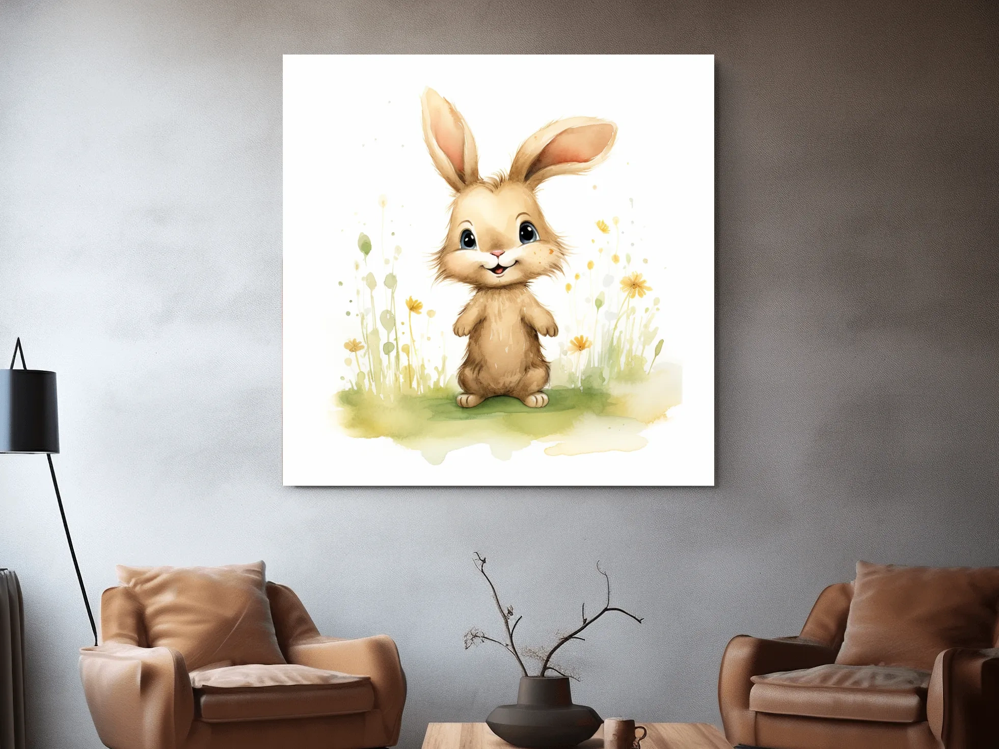 Watercolor painting of a cute bunny rabbit - childrens nursery art