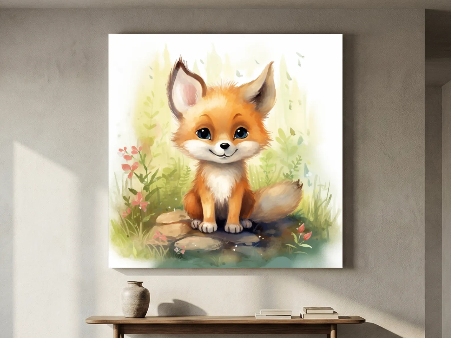 Cute Baby Fox Watercolor Illustration - Woodland Nursery Animal Wall Art