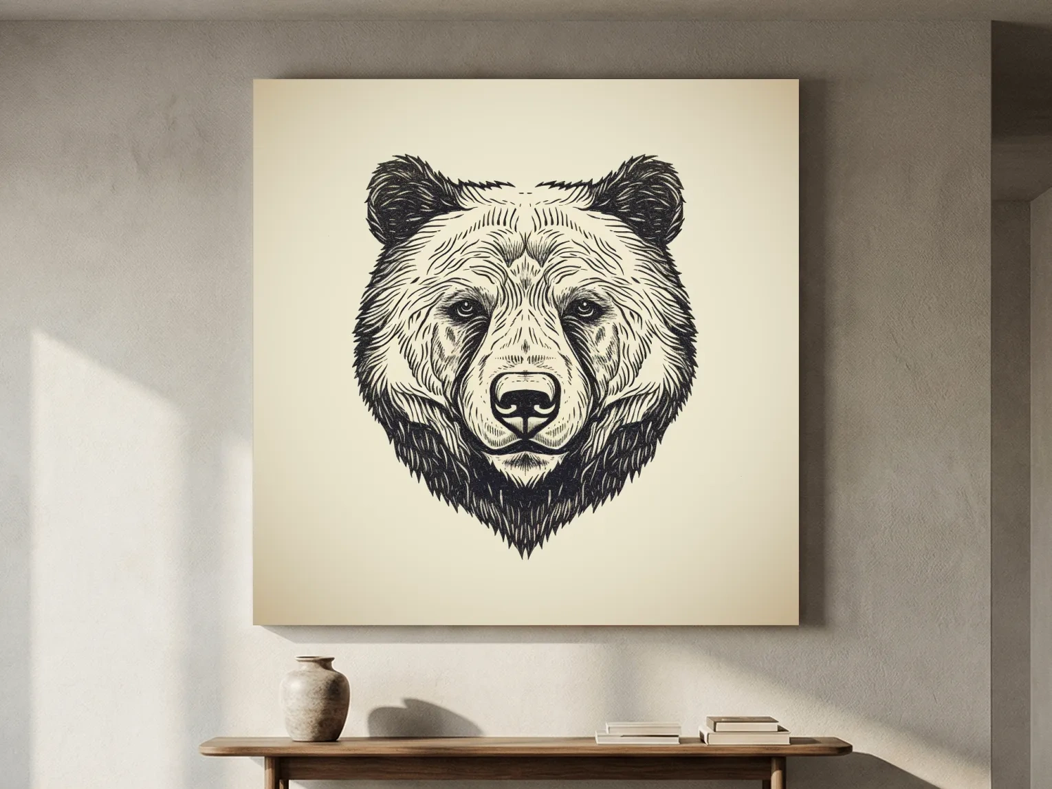 Vintage Grizzly Bear Line Drawing - Minimalist Wildlife Wall Art