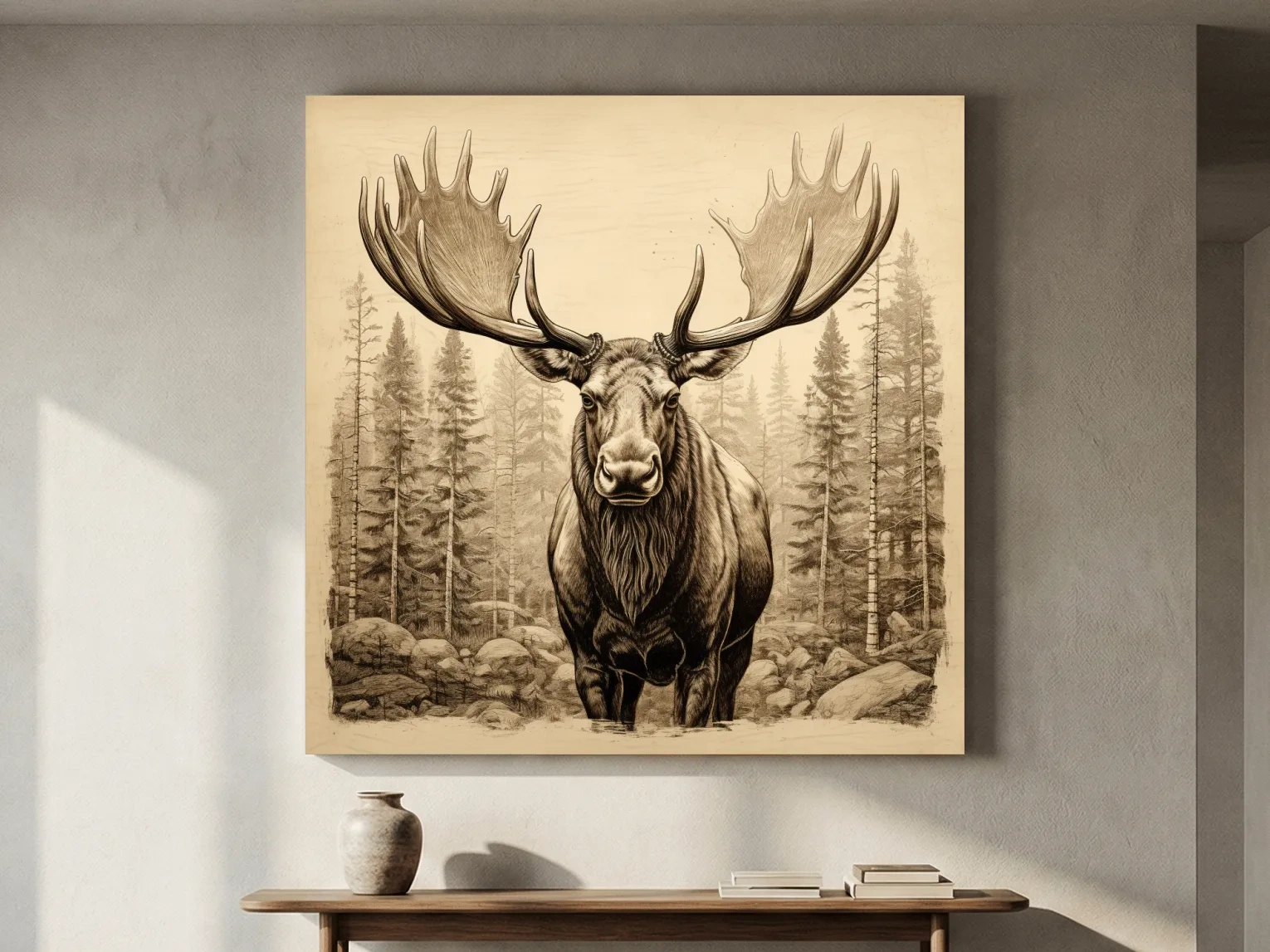 Majestic Moose Portrait Sketch - Vintage Sepia Wildlife Wall Art