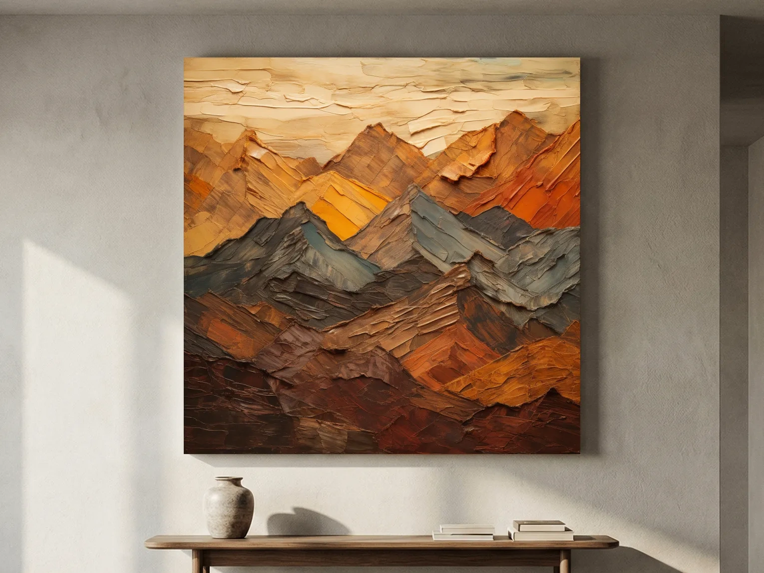 Textured Abstract Mountain Range Painting - Impasto Effect Rustic Landscape Wall Art
