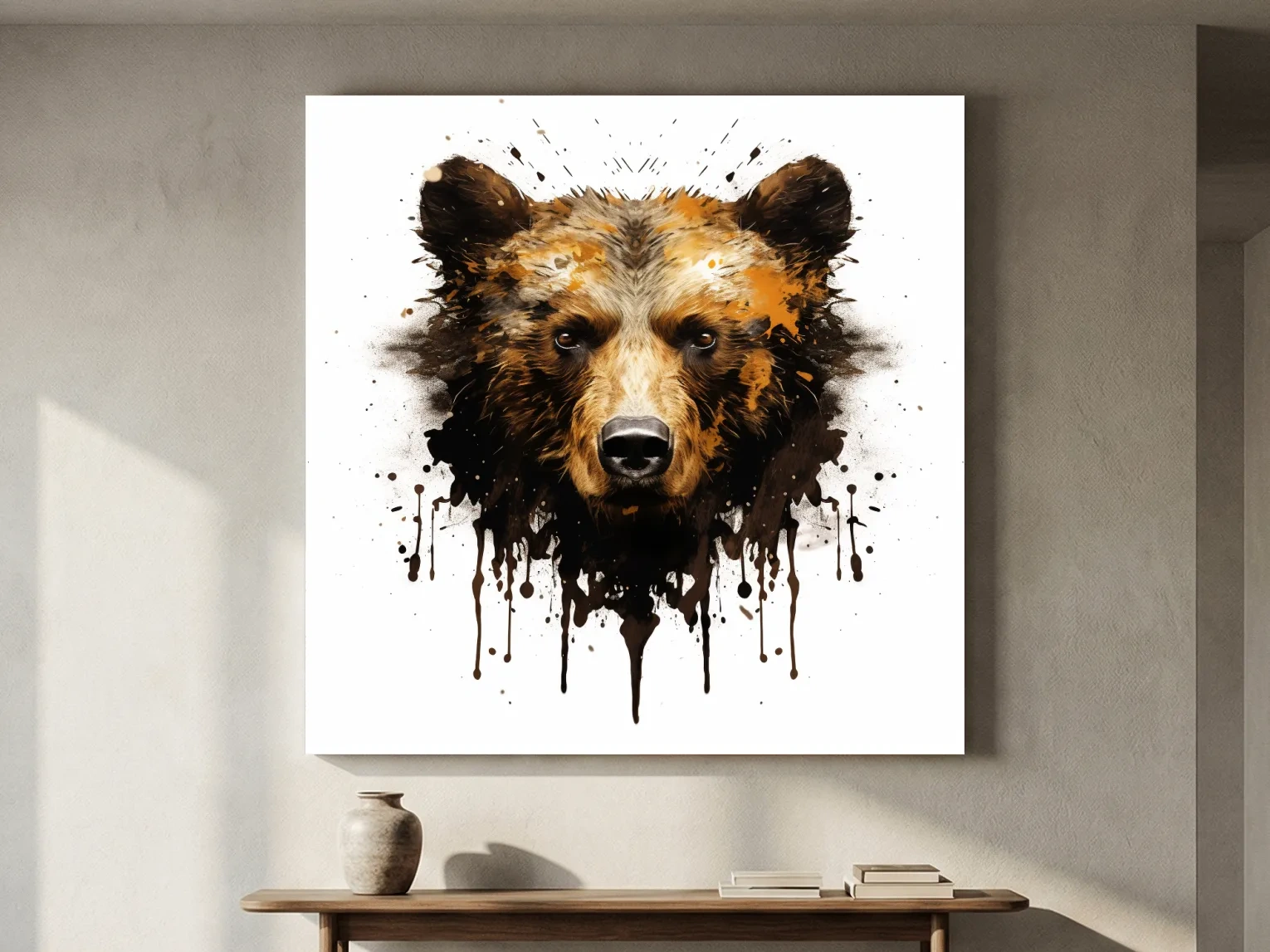 Splatter Rorschach Inkblot Paint Grizzly Bear Portrait - Wildlife Artwork