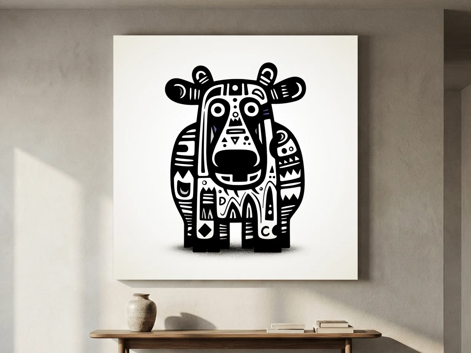 Tribal Folk Art Moose Illustration - Quirky Black And White Wildlife Wall Art