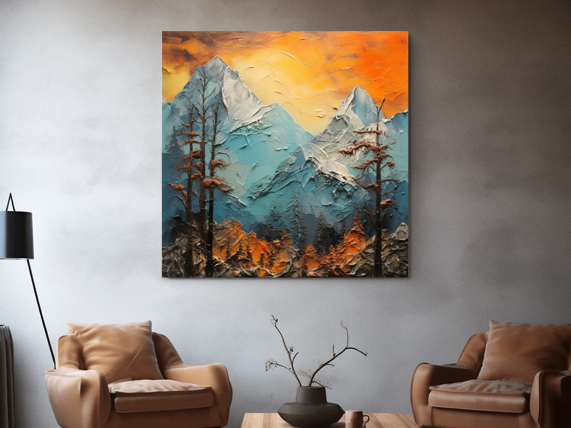 Textured Abstract Alpine Mountains At Sunset - Impasto Landscape Wall Art