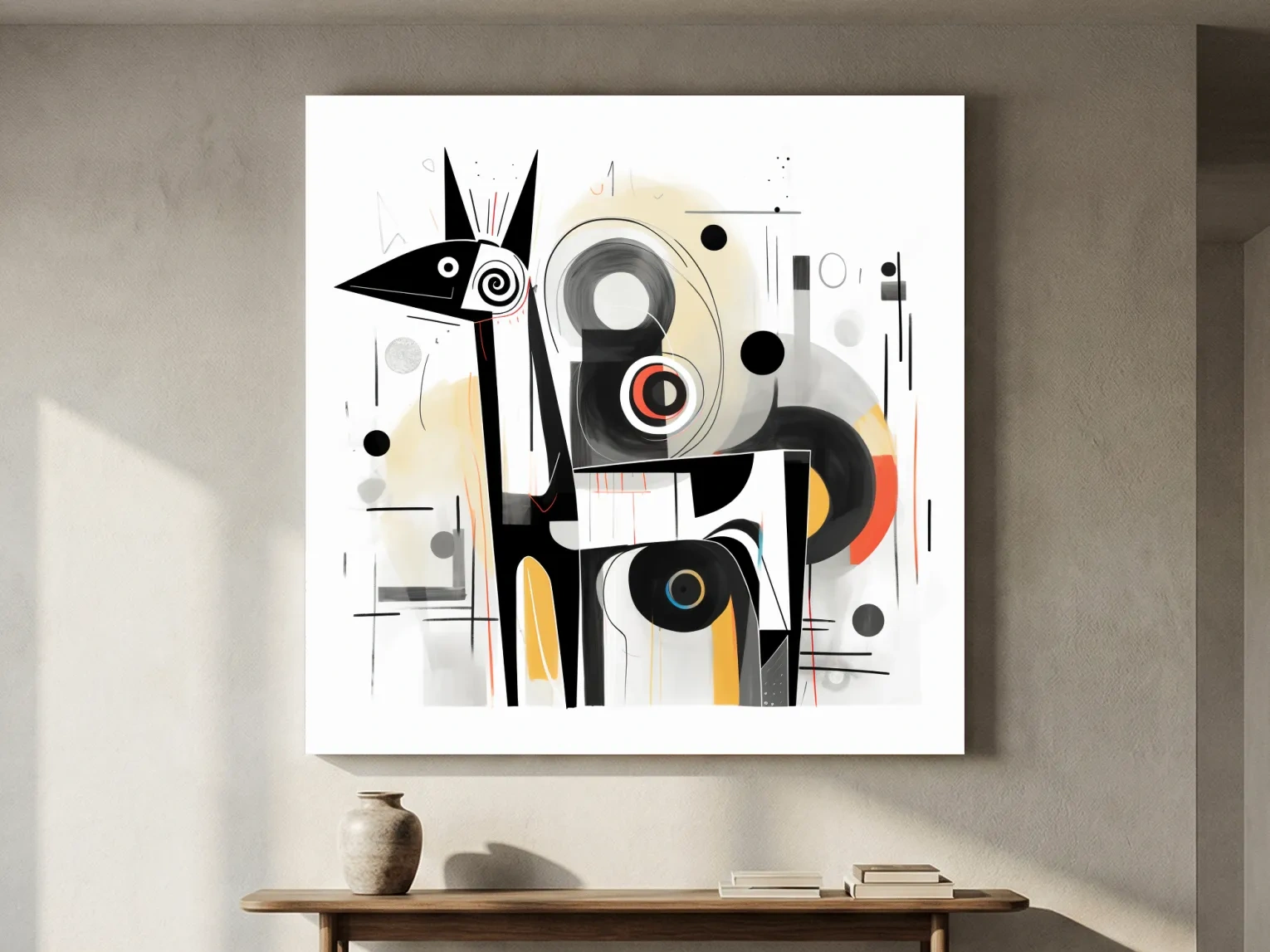 Abstract mid-century style painting of a geometric deer