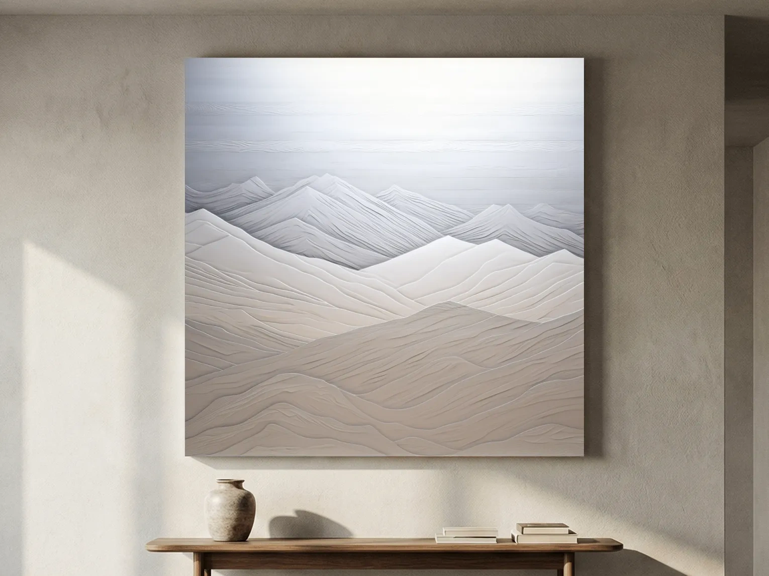 Minimalist Layered Mountain Relief Landscape - Monochrome Artwork