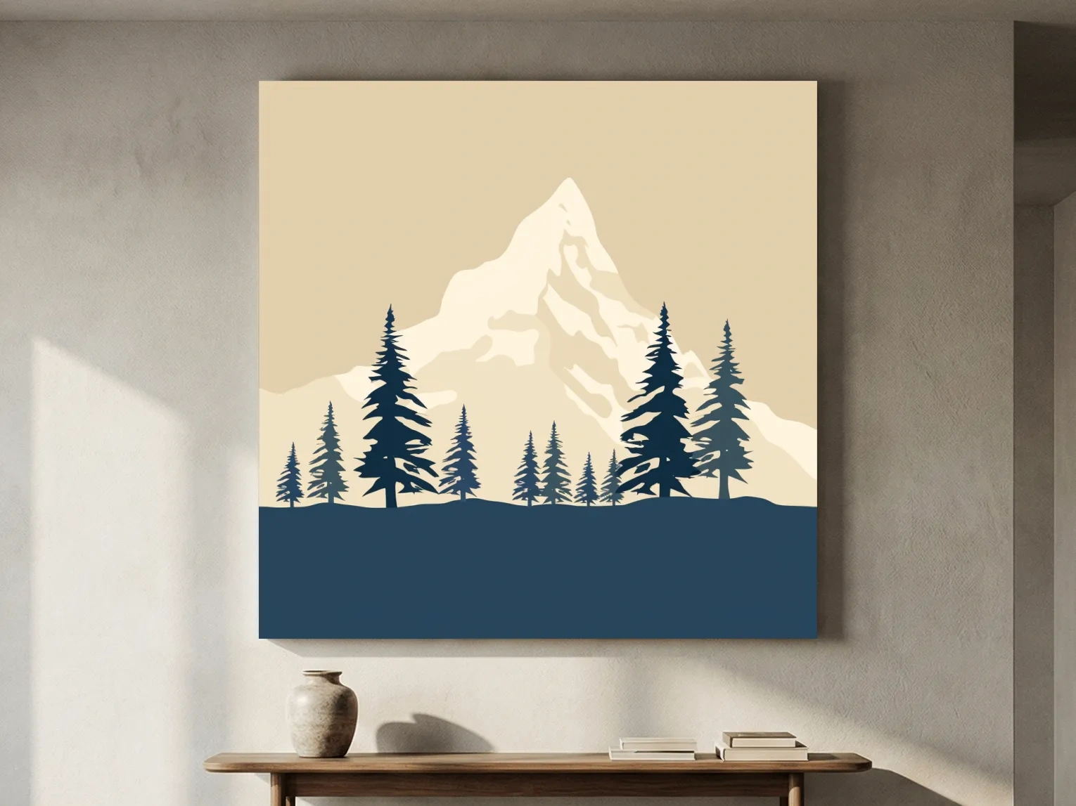 Minimalist Rustic Alpine Mountain Silhouette - Scandinavian Pine Forest Landscape Wall Art