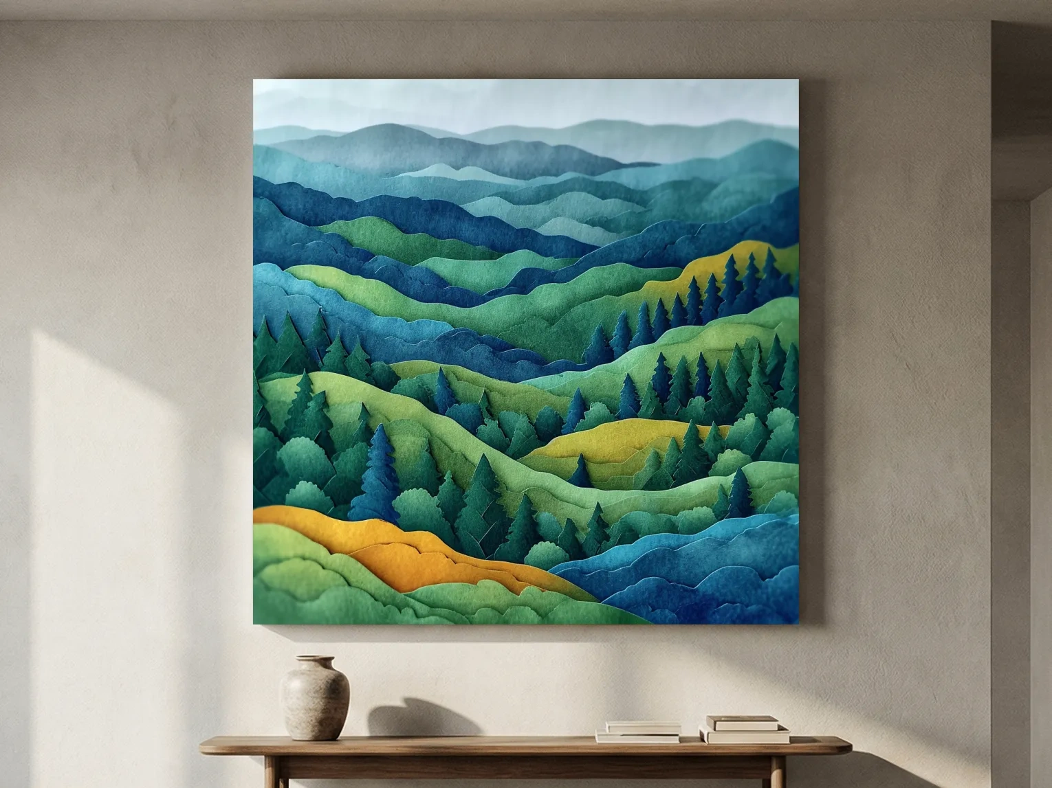 Layered Papercut Mountain Forest Landscape - 3D Effect Wall Art