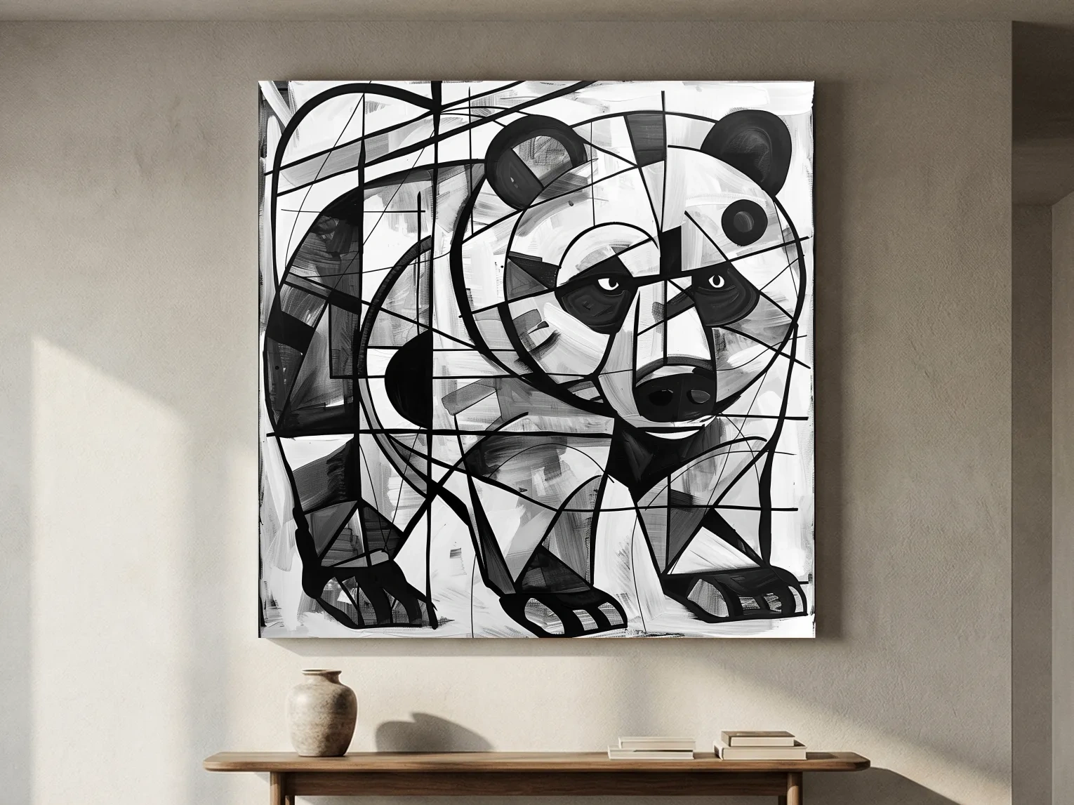 Abstract Cubism Bear Portrait Painting - Modern Wildlife Wall Art