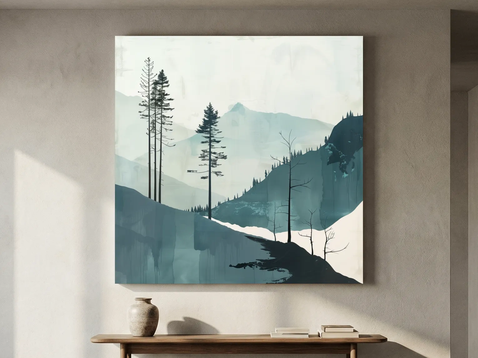 Minimalist Nordic Forest Artwork - Scandinavian Alpine Mountain Wall Art
