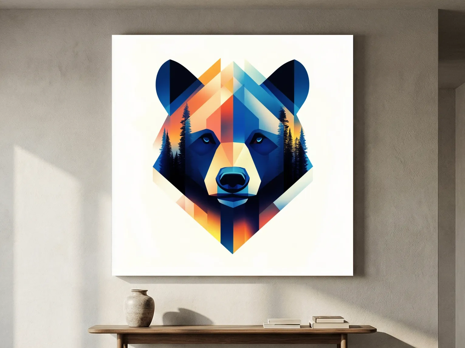 Colorful Geometric Grizzly Bear Forest Portrait - Modern Wildlife Wall Art