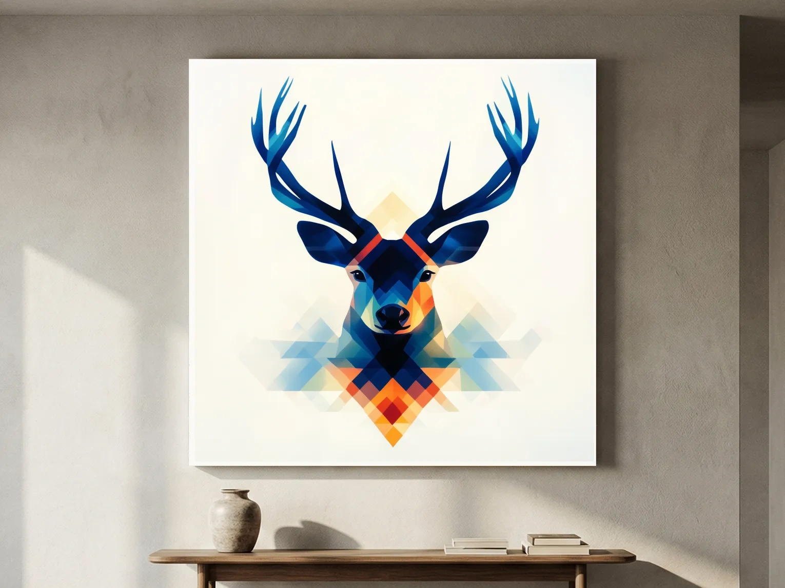 Geometric Stag Head Illustration - Colorful Abstract Wildlife Wall Art