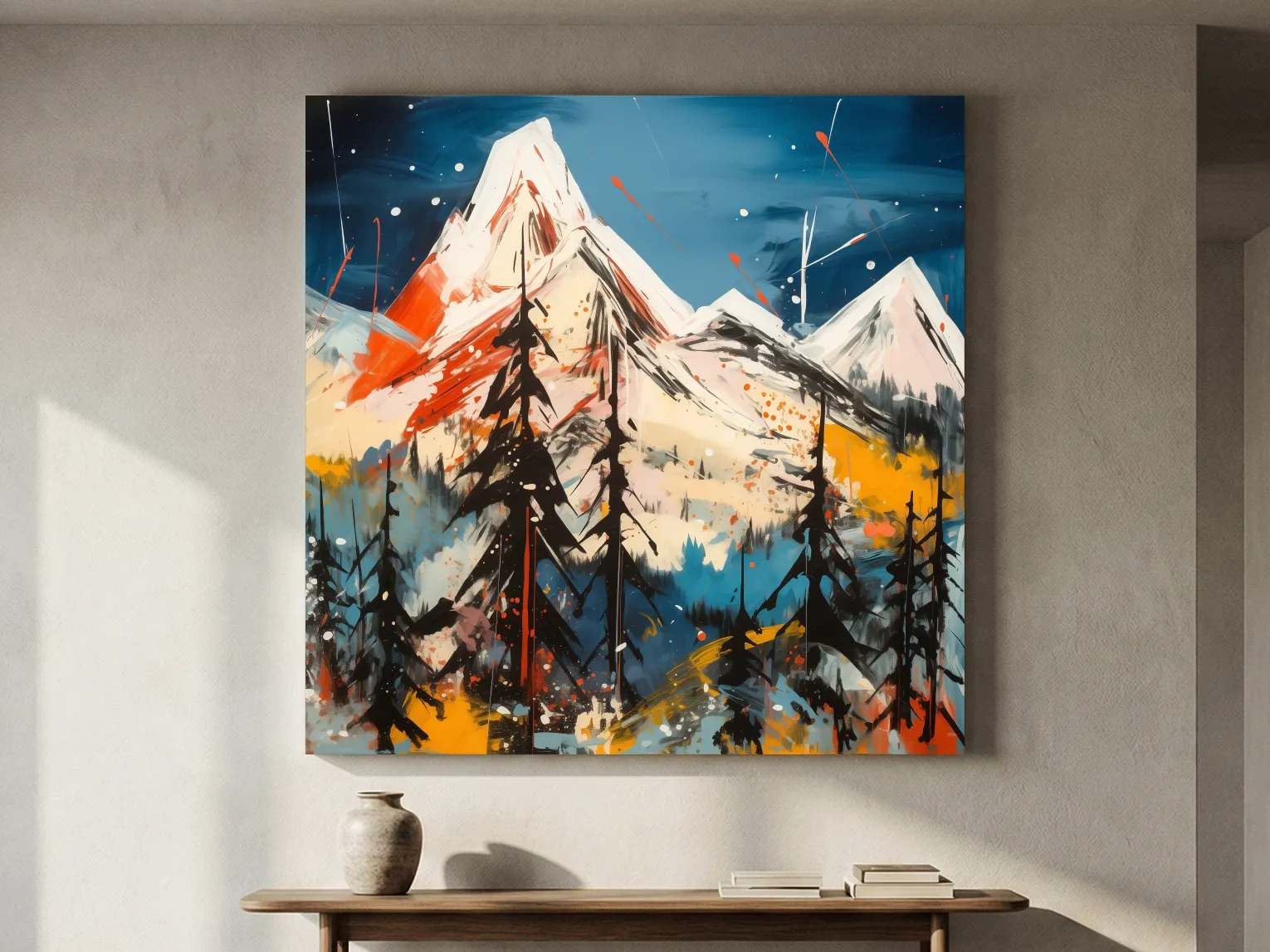 Vibrant Abstract Alpine Mountain Peaks - Bold Contemporary Painting Wall Art