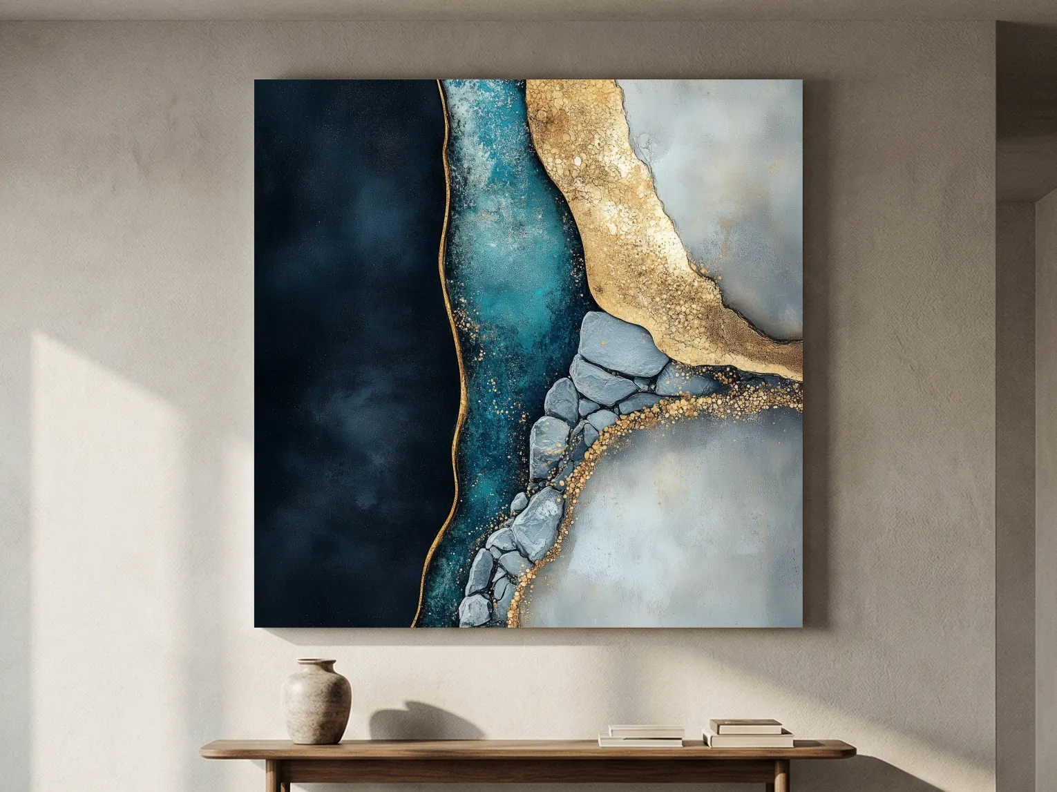Luxe Gold Abstract Geode River - Modern Resin Style Wall Art