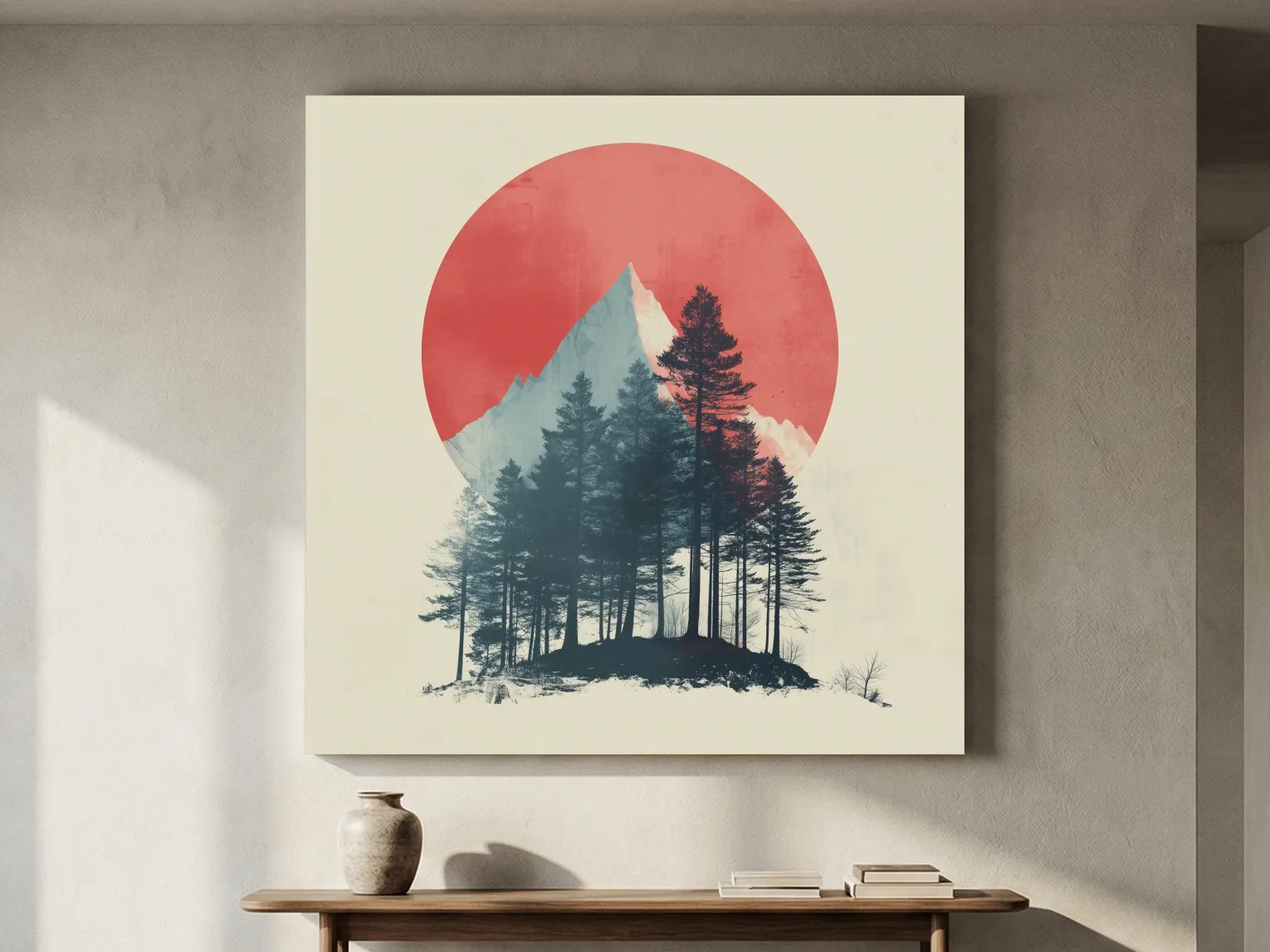 Minimalist Mountain Peak Pine Forest - Scandinavian Sunset Landscape Wall Art