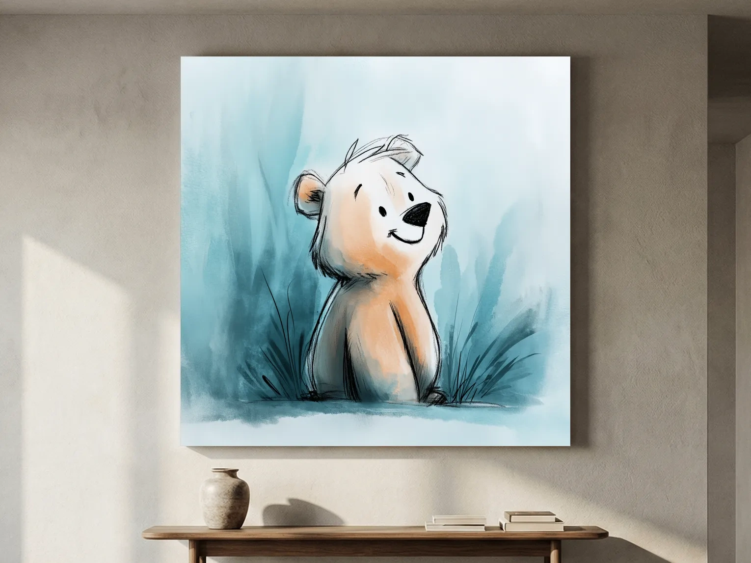 Cute Watercolor Bear Cub Illustration - Whimsical Nursery Animal Wall Art