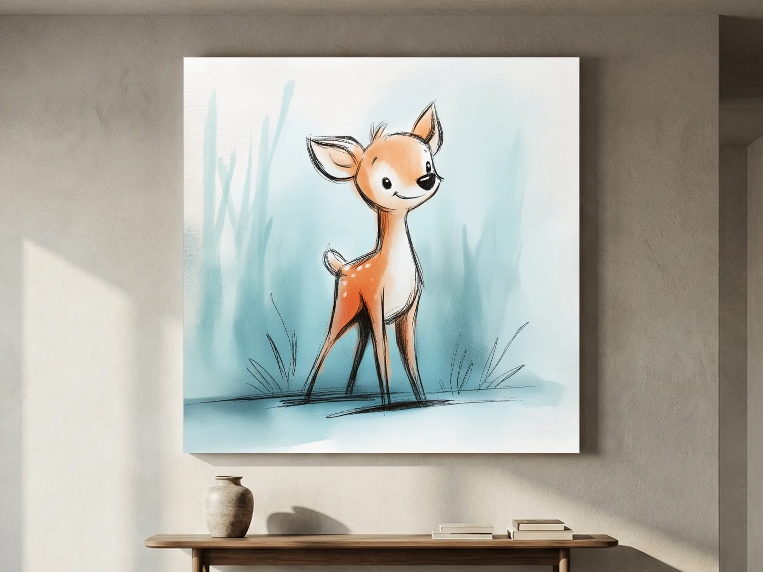 Cute Baby Deer Watercolor Illustration - Whimsical Woodland Nursery Wall Art