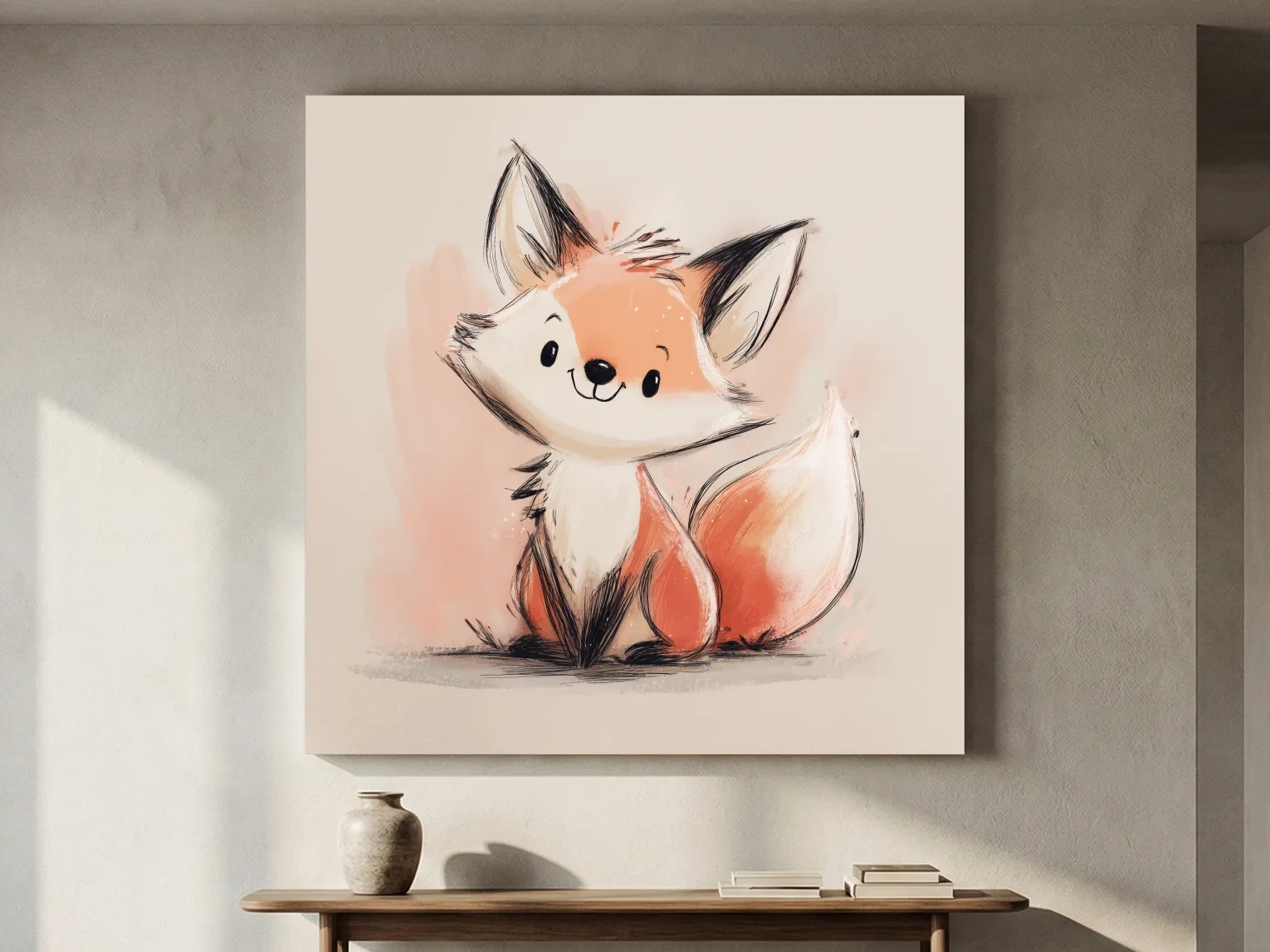 Cute Watercolor Baby Fox Illustration - Whimsical Woodland Nursery Wall Art