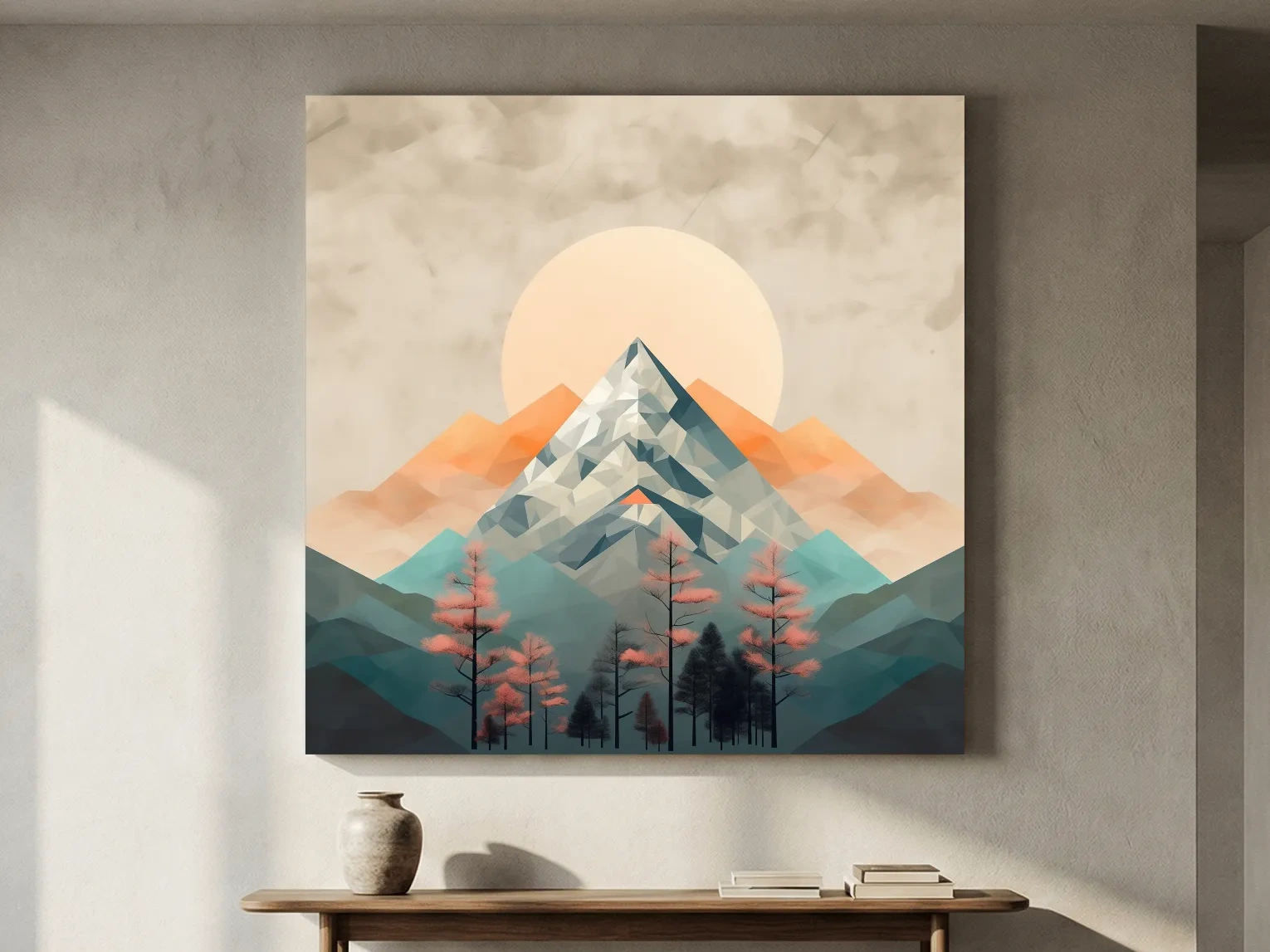 Minimalist Alpine Mountain Sunrise Artwork - Modern Landscape Wall Art