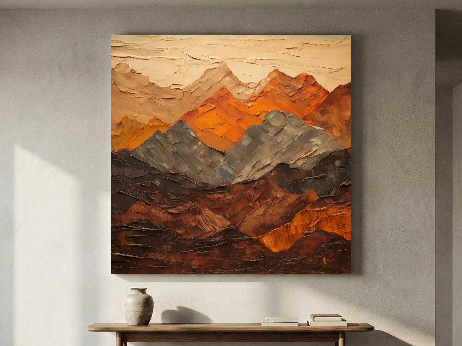 Textured Impasto Style Mountain Range - Rustic Earthy Abstract Wall Art
