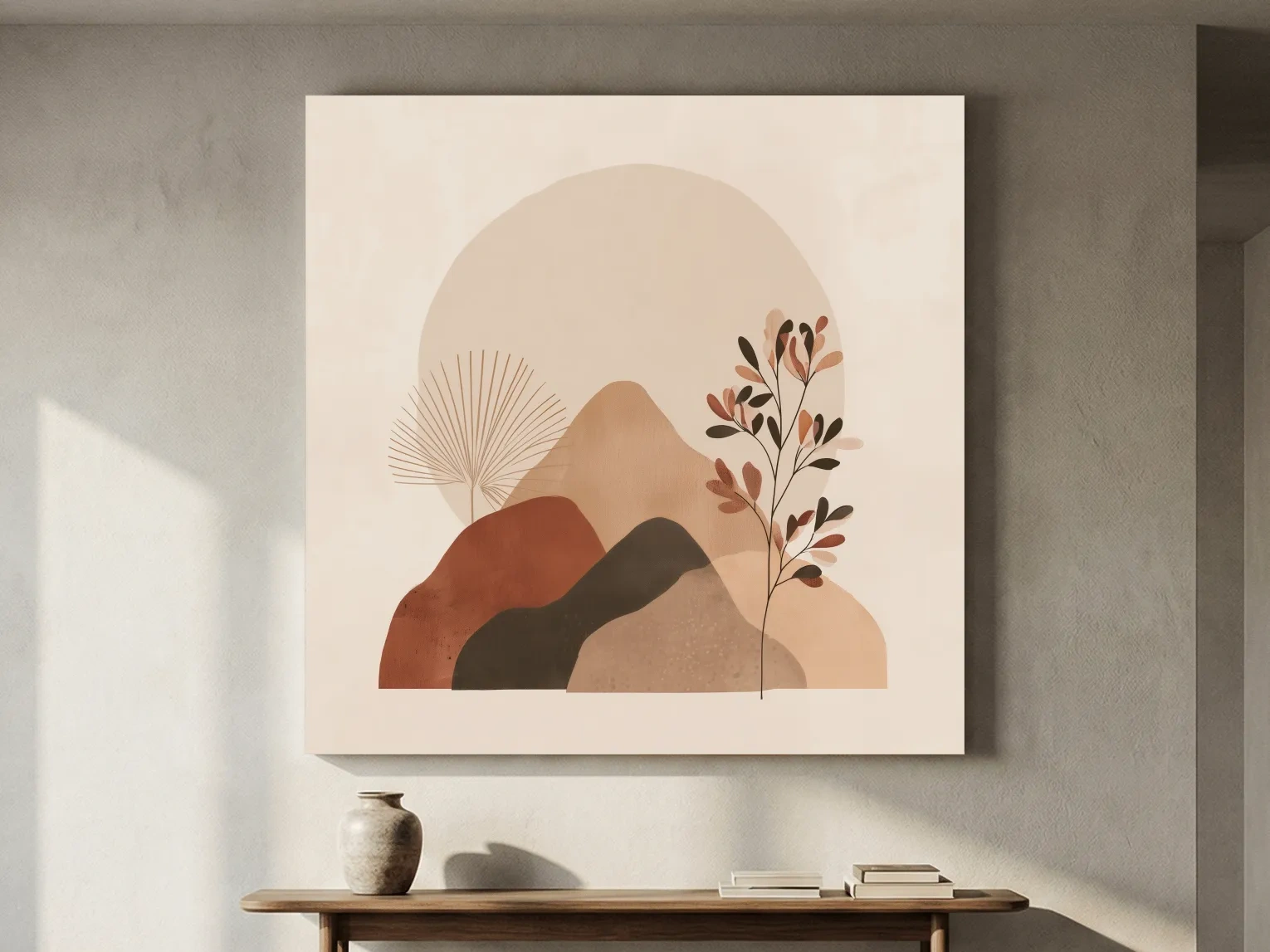 Boho Abstract Mountain Silhouette - Neutral Terracotta Botanical Wall Art