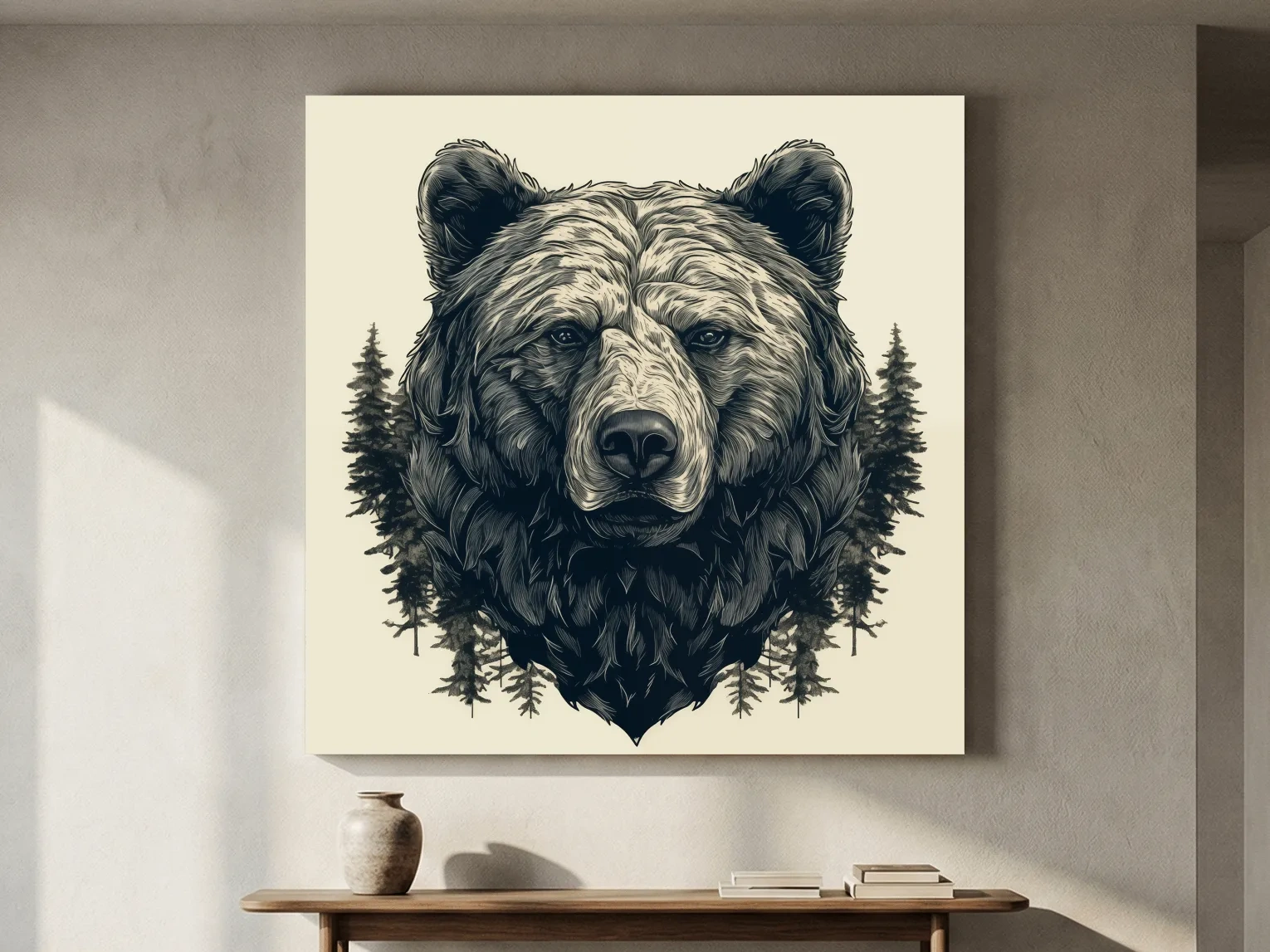 Grizzly Bear Portrait Illustration Artwork - Vintage Wilderness Forest Wall Art