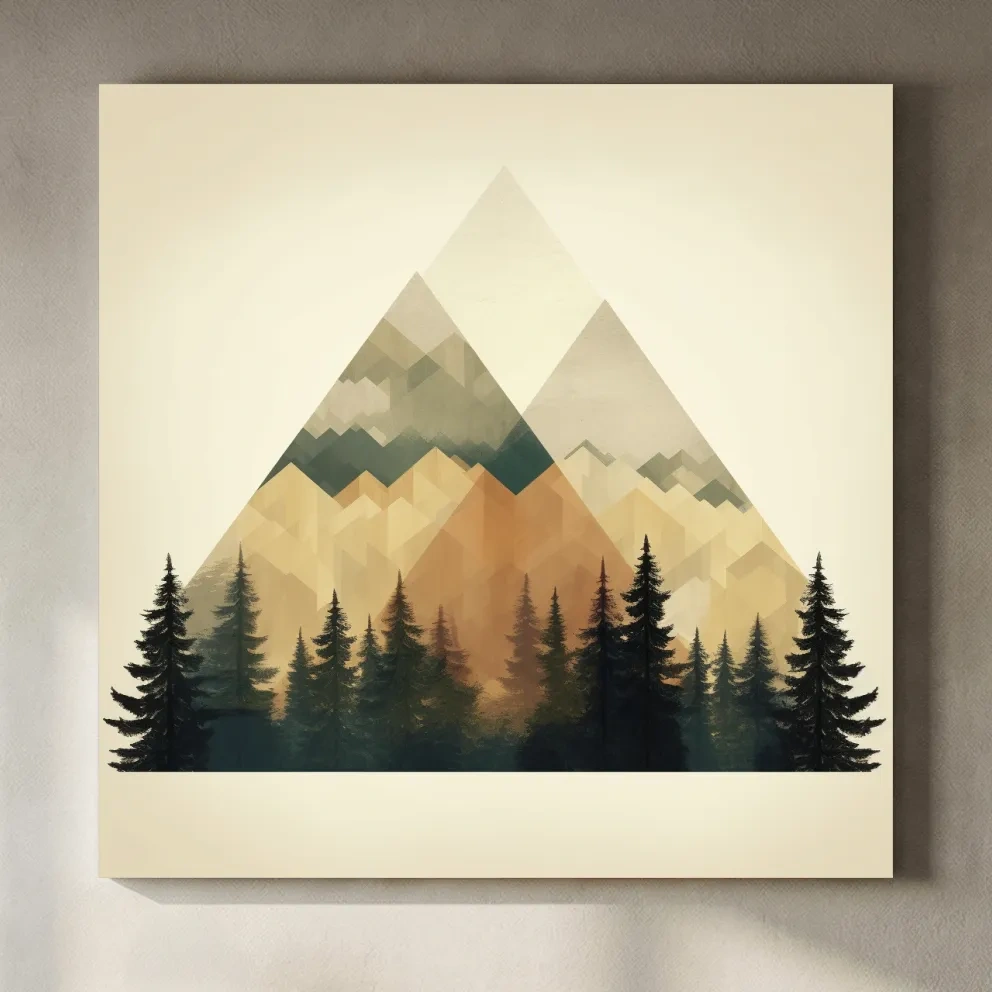 Geometric Mountain Peaks With Pine Forest - Minimalist Scandinavian Alpine Artwork