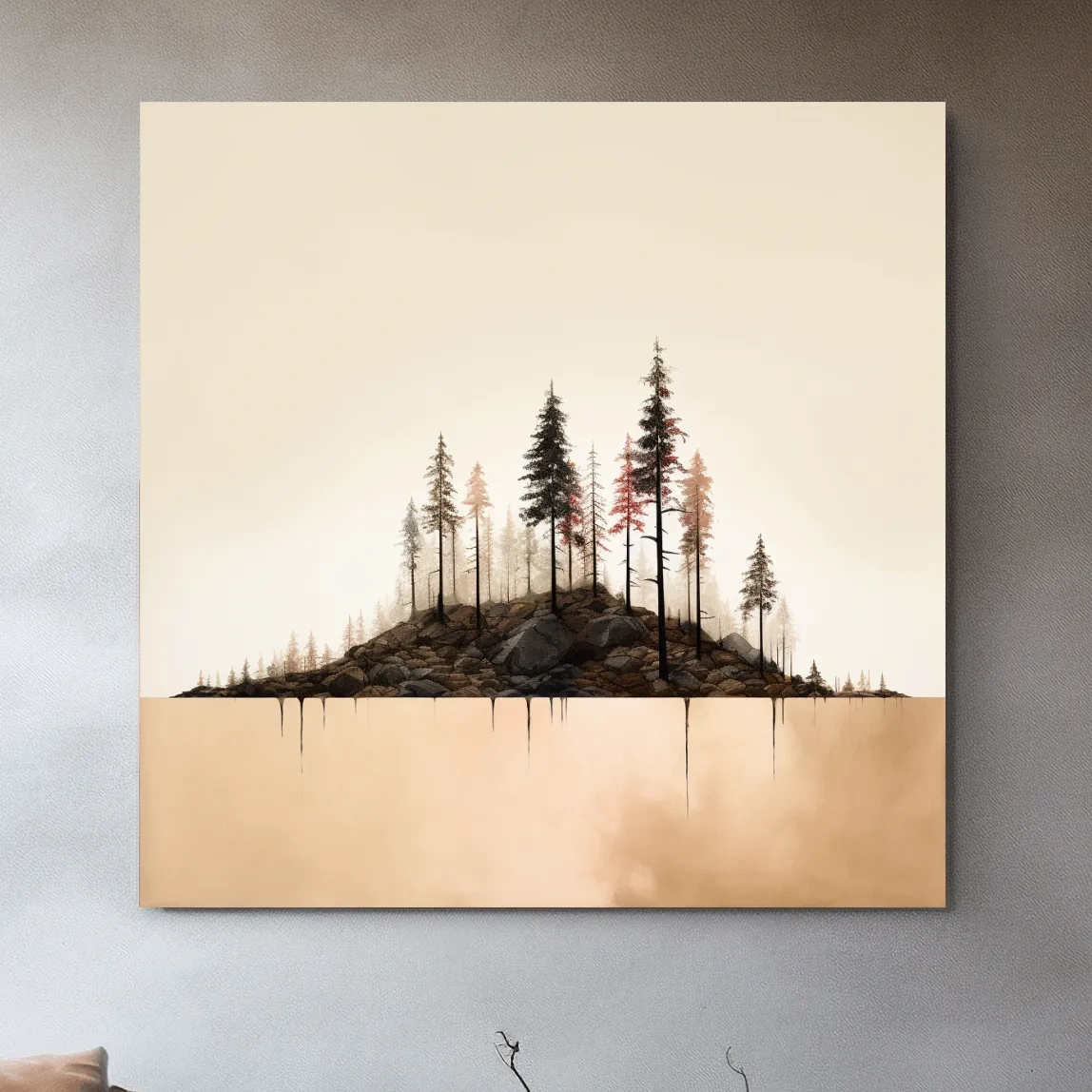 Minimalist Pine Forest Lake Illustration - Scandinavian Landscape Artwork