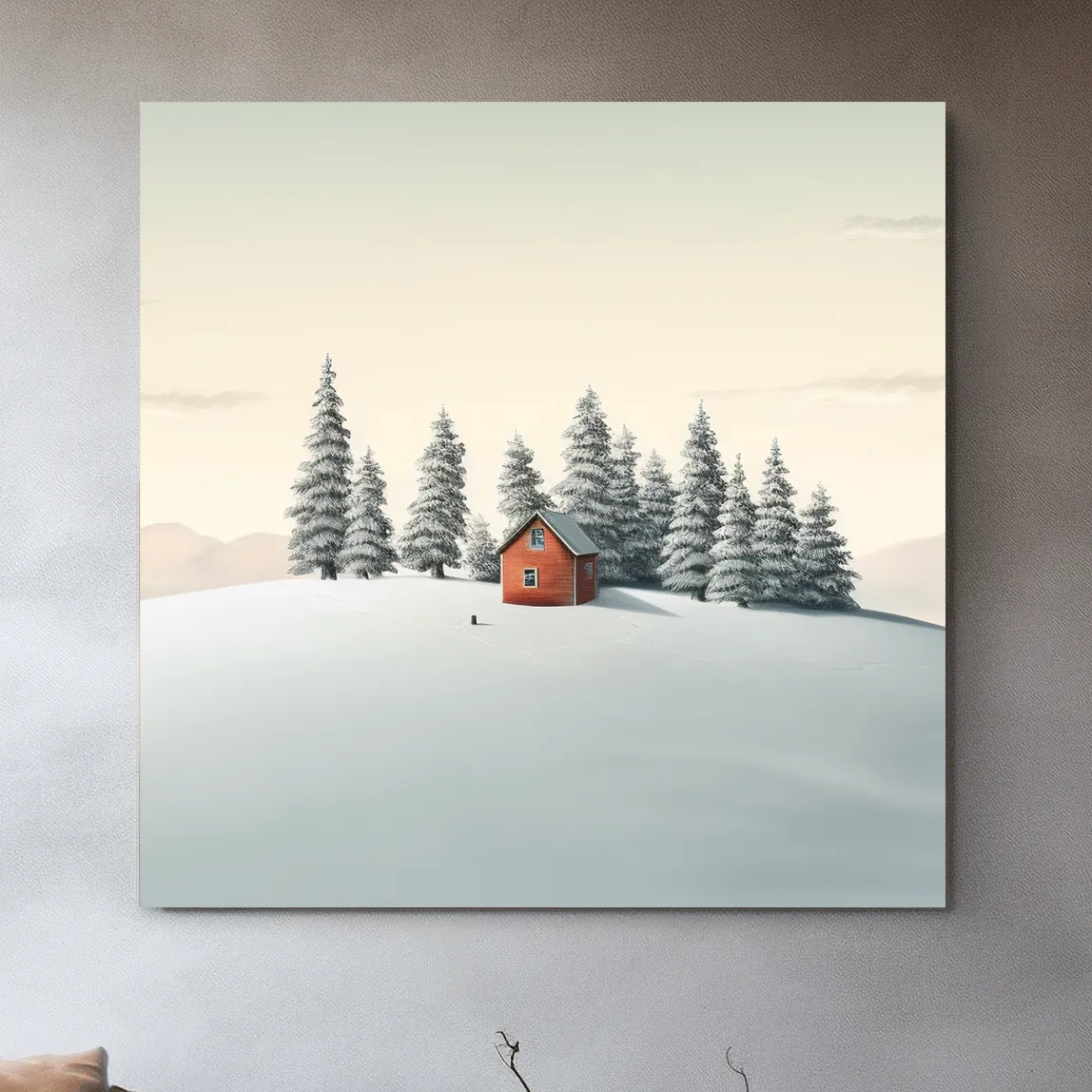 Minimal art, cabin in the snow