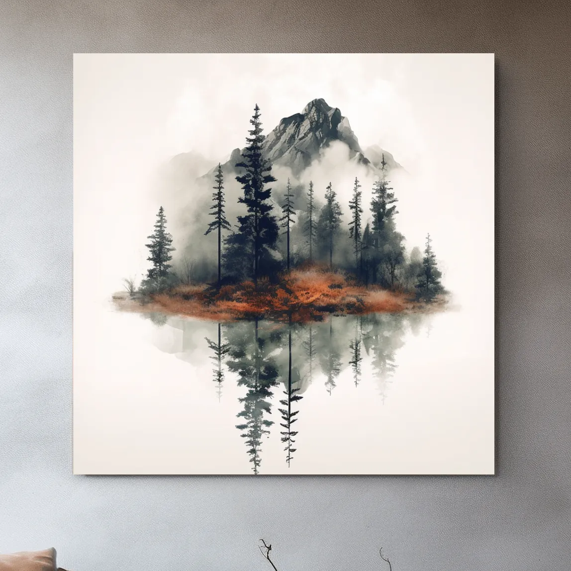 Minimal art, trees reflecting from a lake