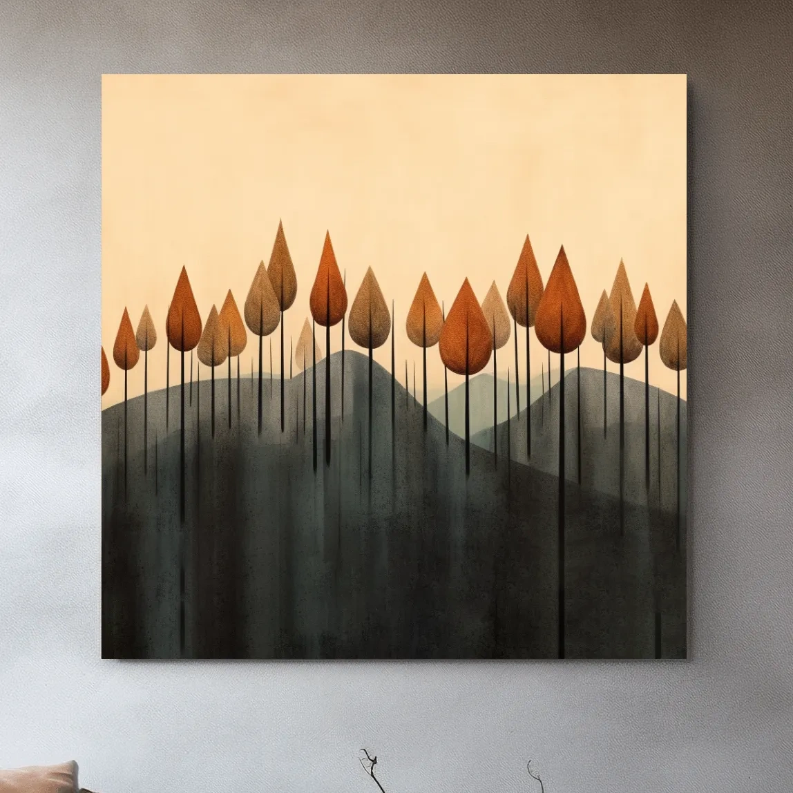 Minimal abstract art, a line of autumn trees