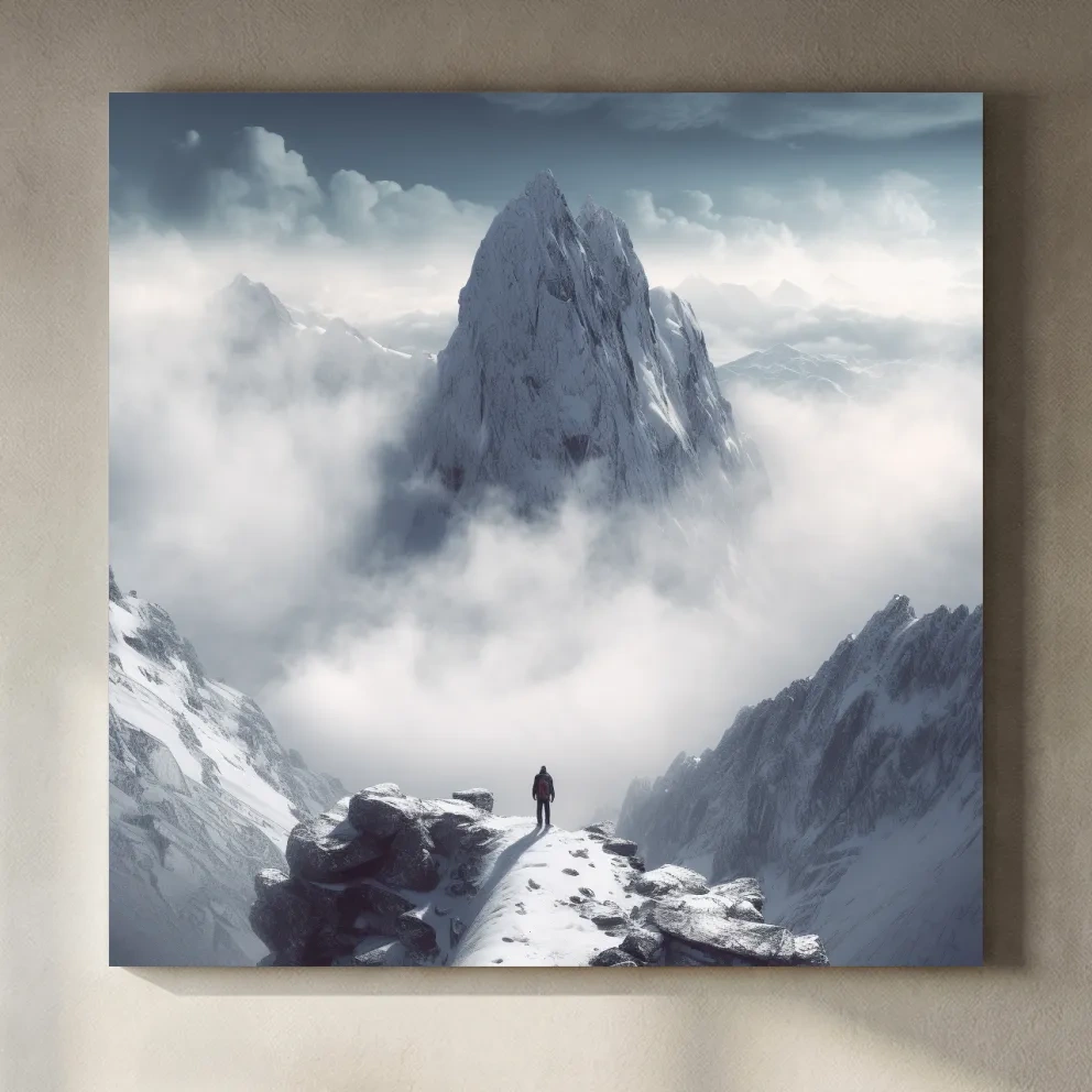 Epic Snowy Mountain Peak Above Clouds - Cinematic Alpine Landscape Wall Art