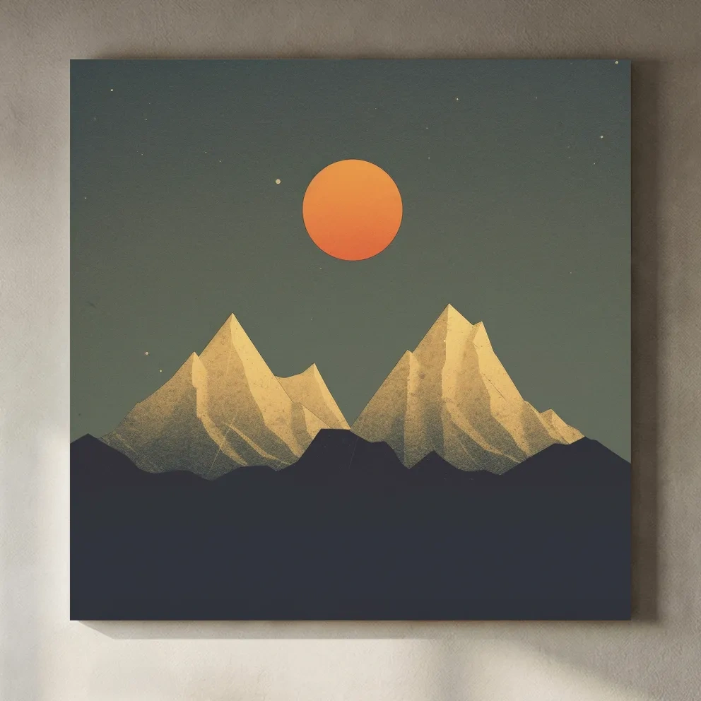 Minimalist Alpine Mountain Sunset - Mid Century Landscape Wall Art