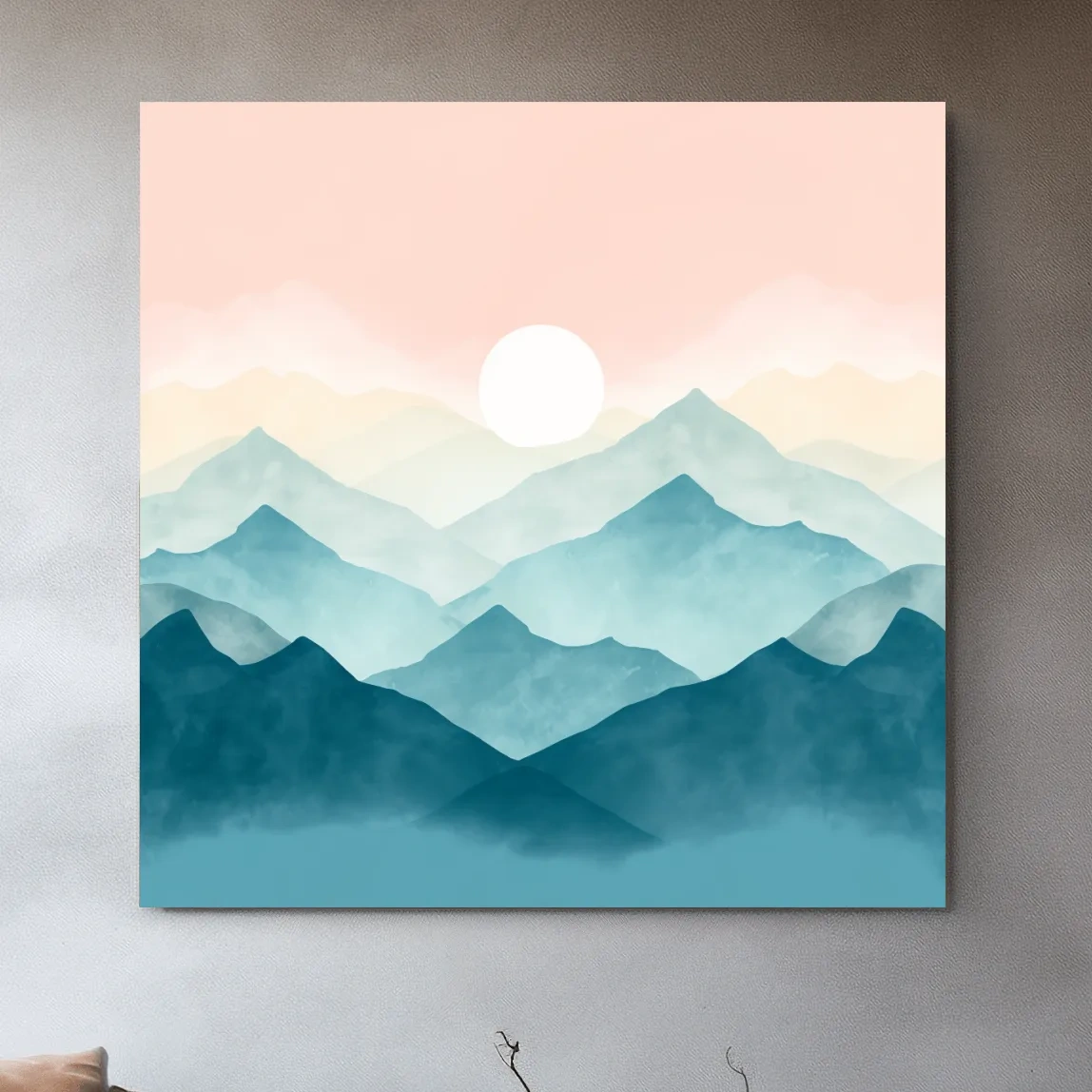 Soft pastel mountain landscape painting