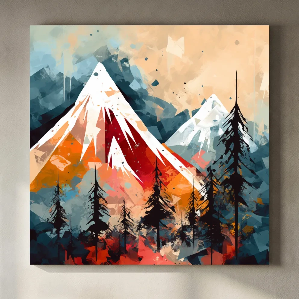 Rustic Abstract Mountain Peaks And Pine Forest - Landscape Wall Art