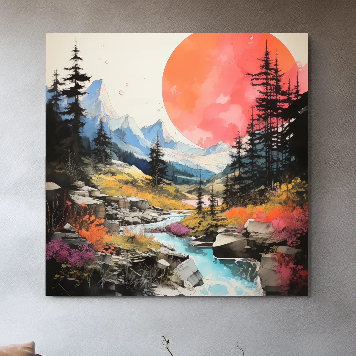 Colourful alpine sunset artwork