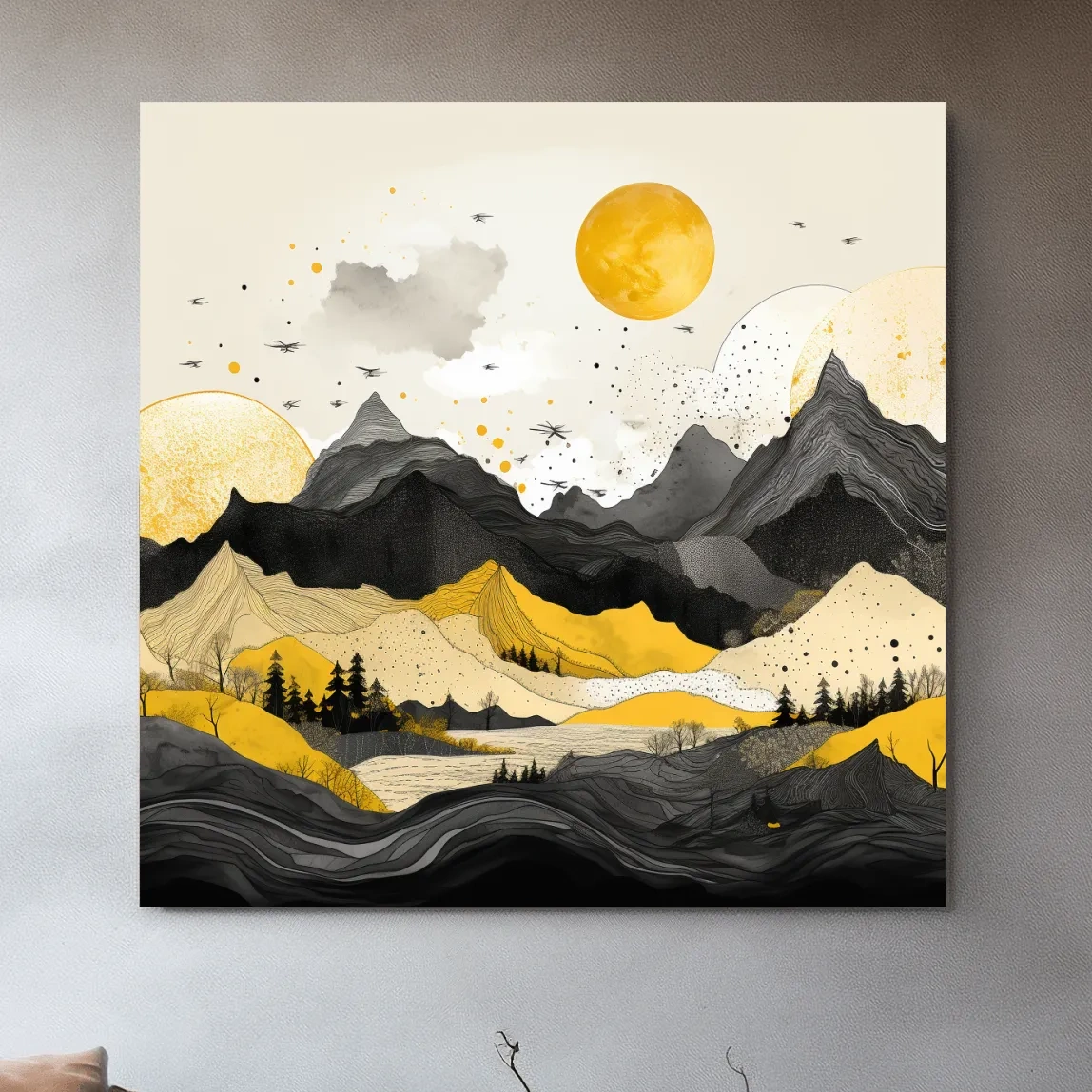 Bold lines mountain illustration, yellow and black