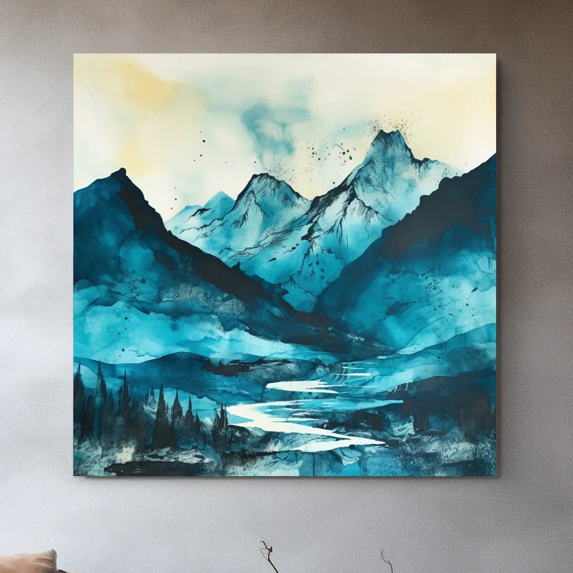 Abstract watercolour art of a mountain landscape