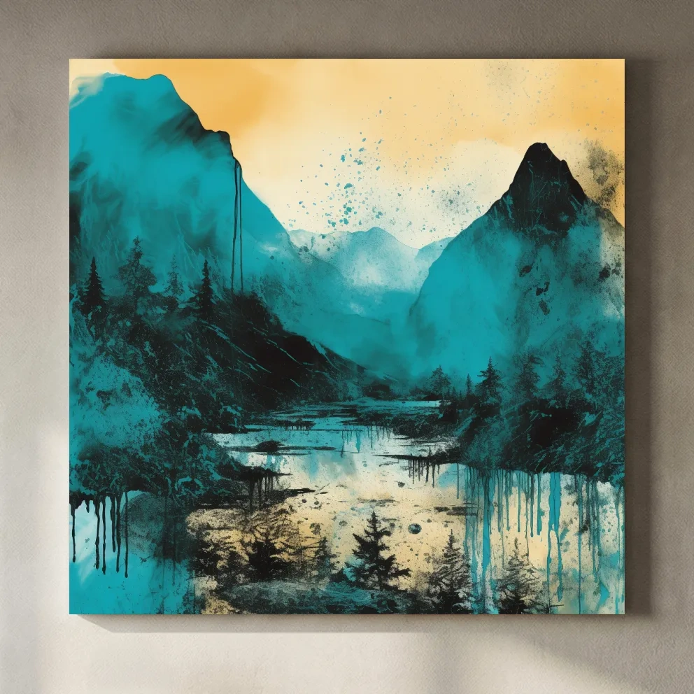 Abstract painting of a mountain landscape