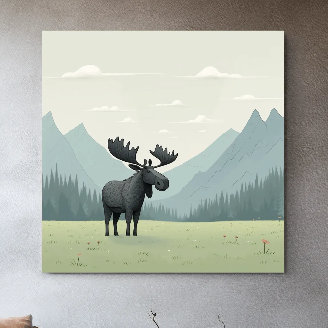 Childrens illustration of a moose in the alpine