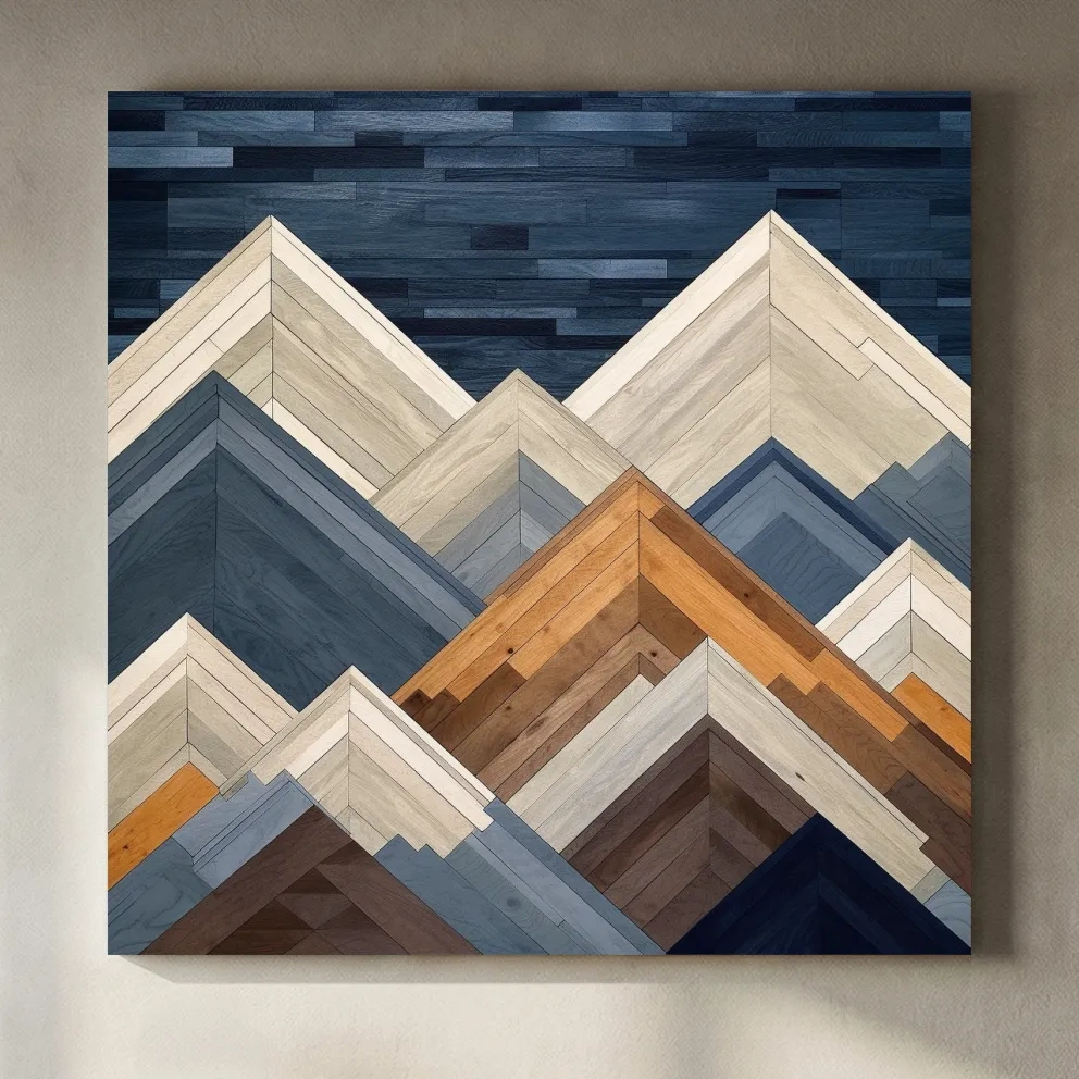 Geometric Wooden Mountain Peaks - Modern Abstract Landscape Wall Art