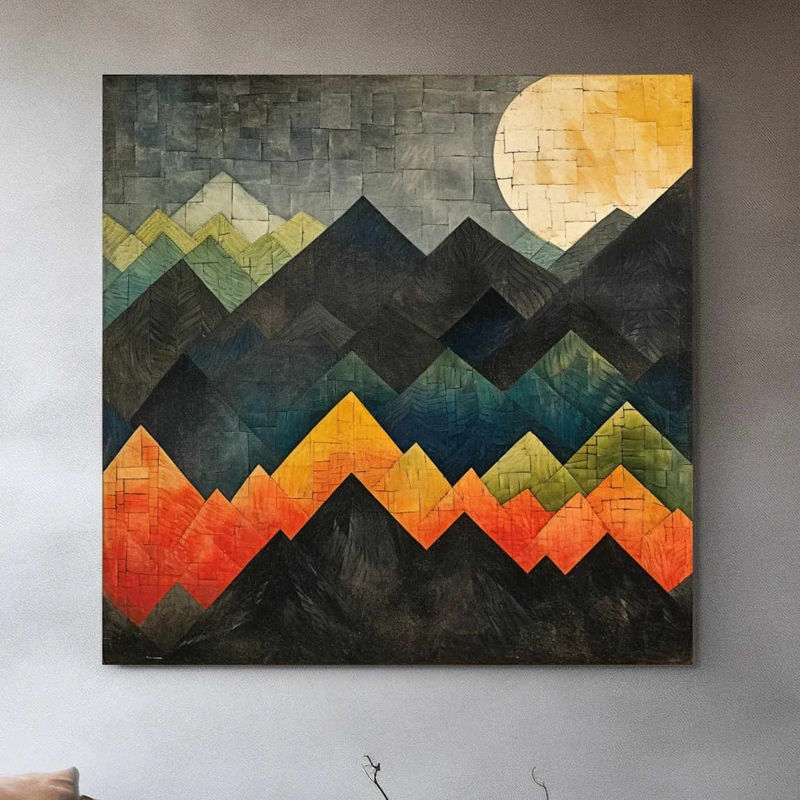 Abstract textured mountain shapes artwork