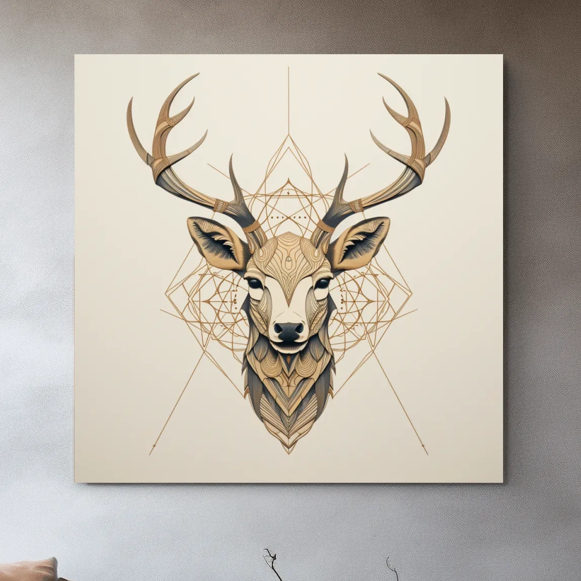 Geometric tattoo style illustration of a deer head