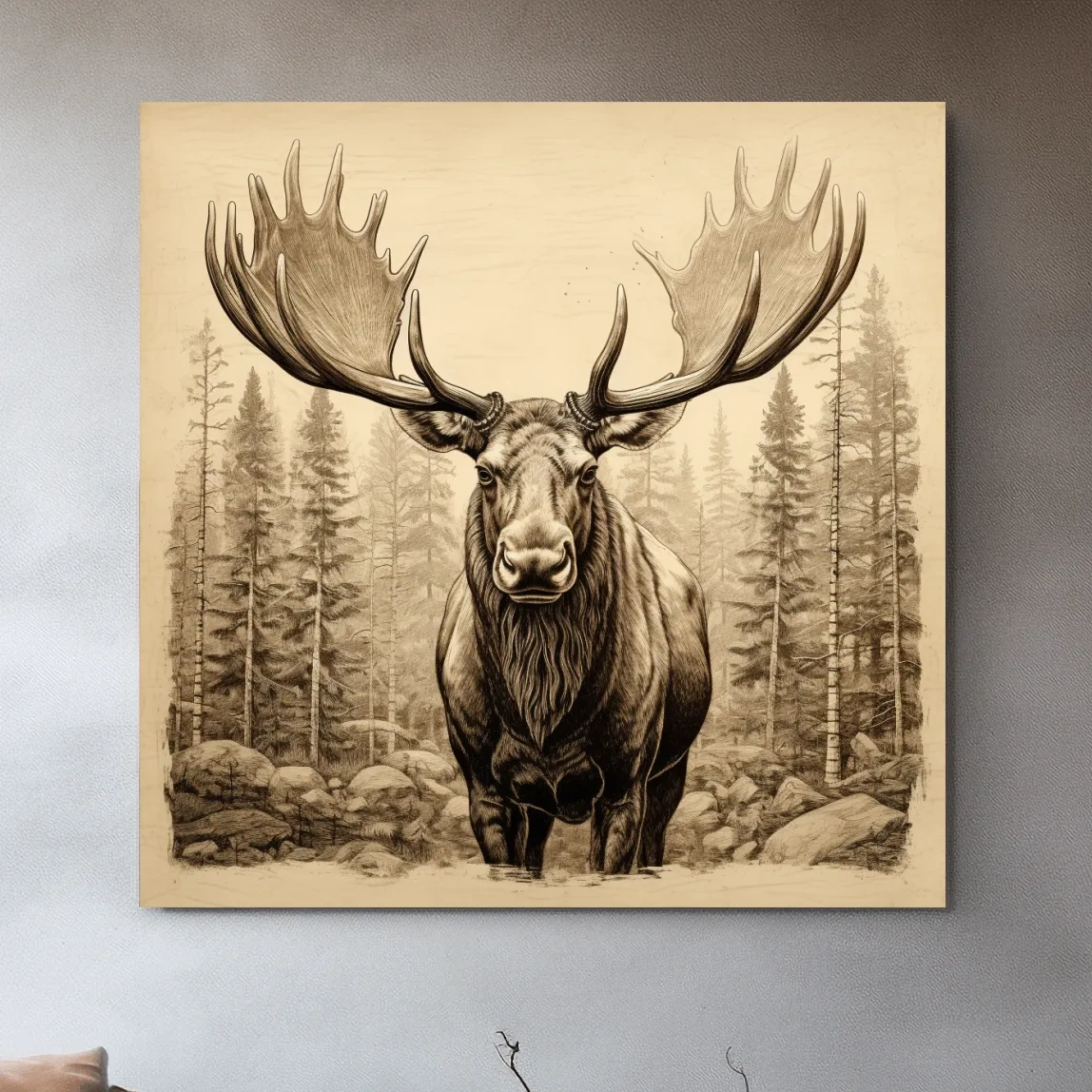 Majestic Moose Portrait Sketch - Vintage Sepia Wildlife Wall Art