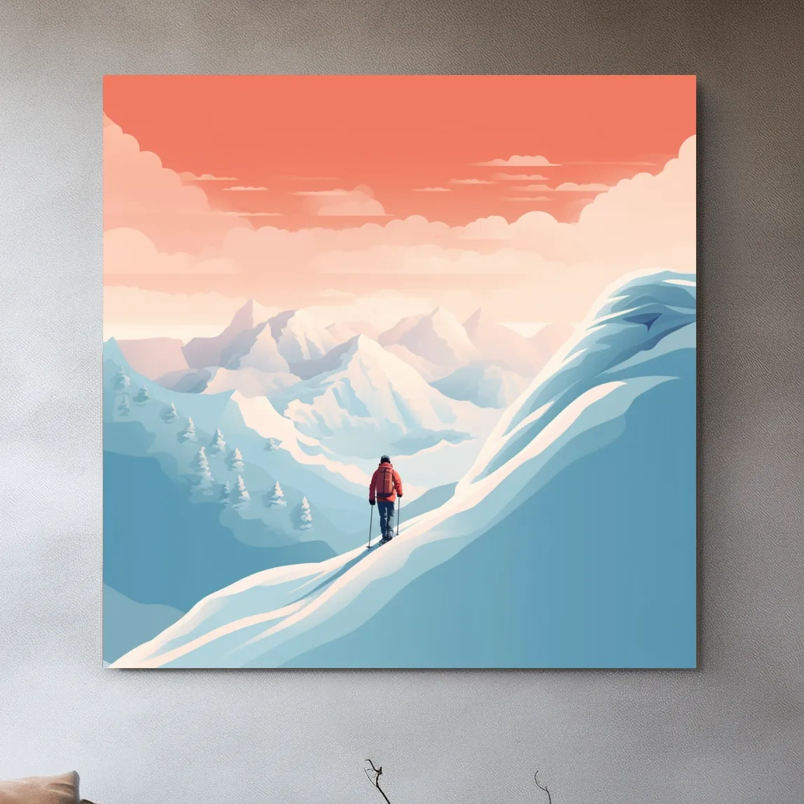 Vector art of a backcountry skier in the mountains