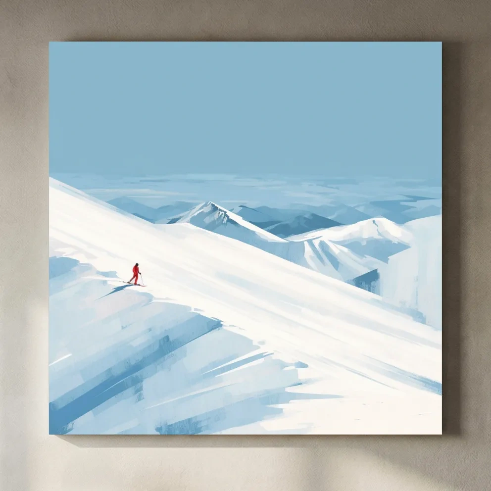 Minimalist Backcountry Skier Painting - Alpine Winter Wall Art