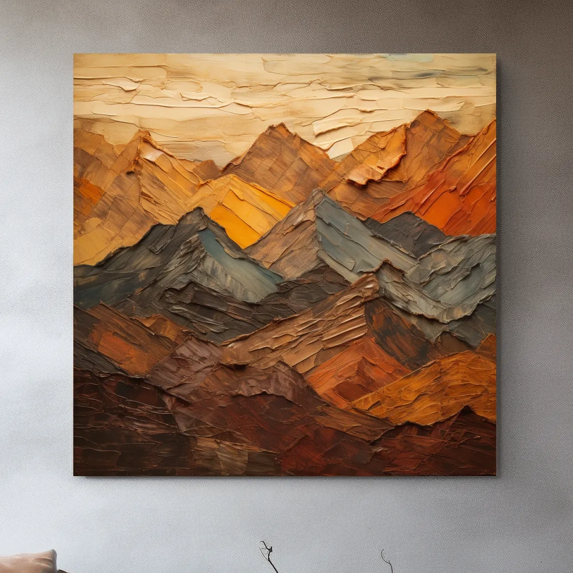 Textured Abstract Mountain Range Painting - Impasto Effect Rustic Landscape Wall Art