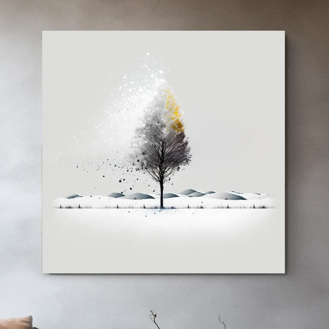 Abstract minimal illustration of a tree in the snow